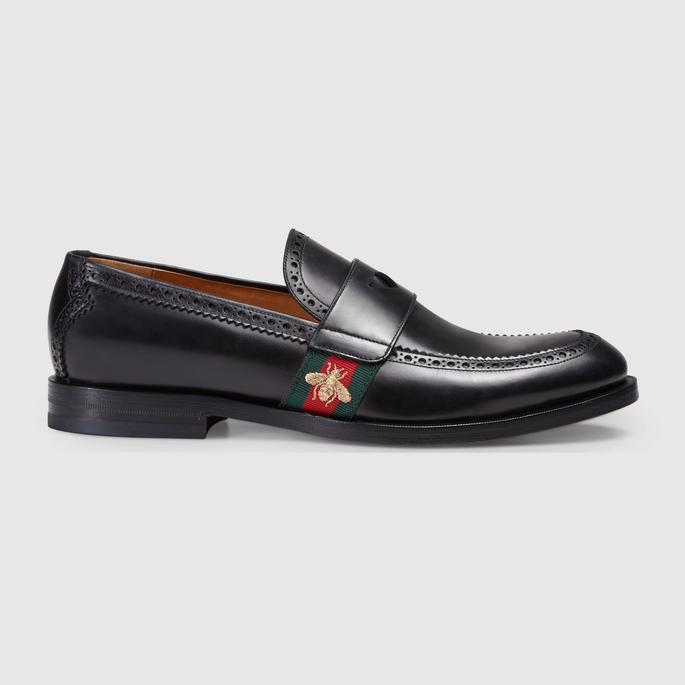 Leather loafer with Web - Gucci Men&#39;s Moccasins & Loafers 450990DKG201060