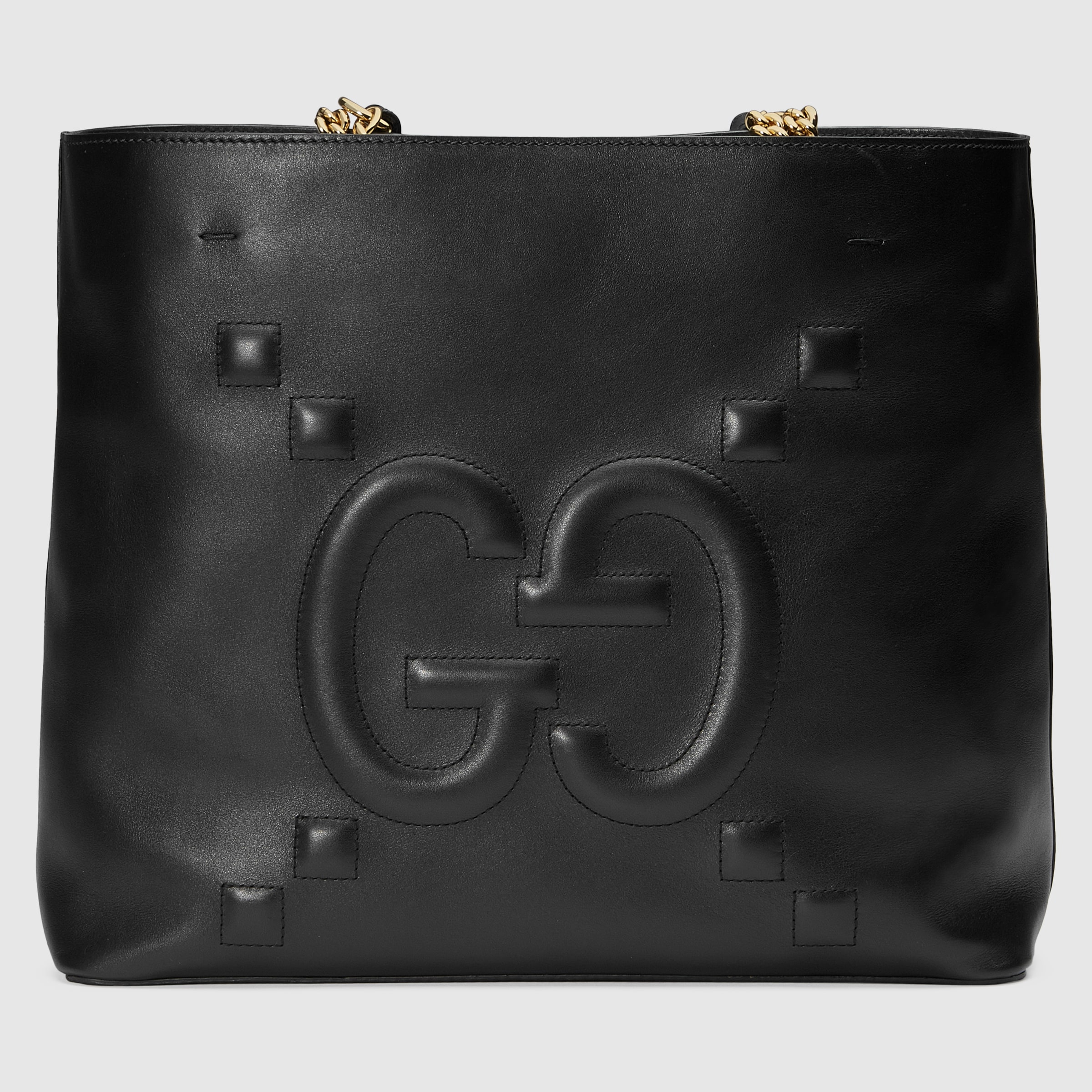 gucci black leather gg debossed handbag