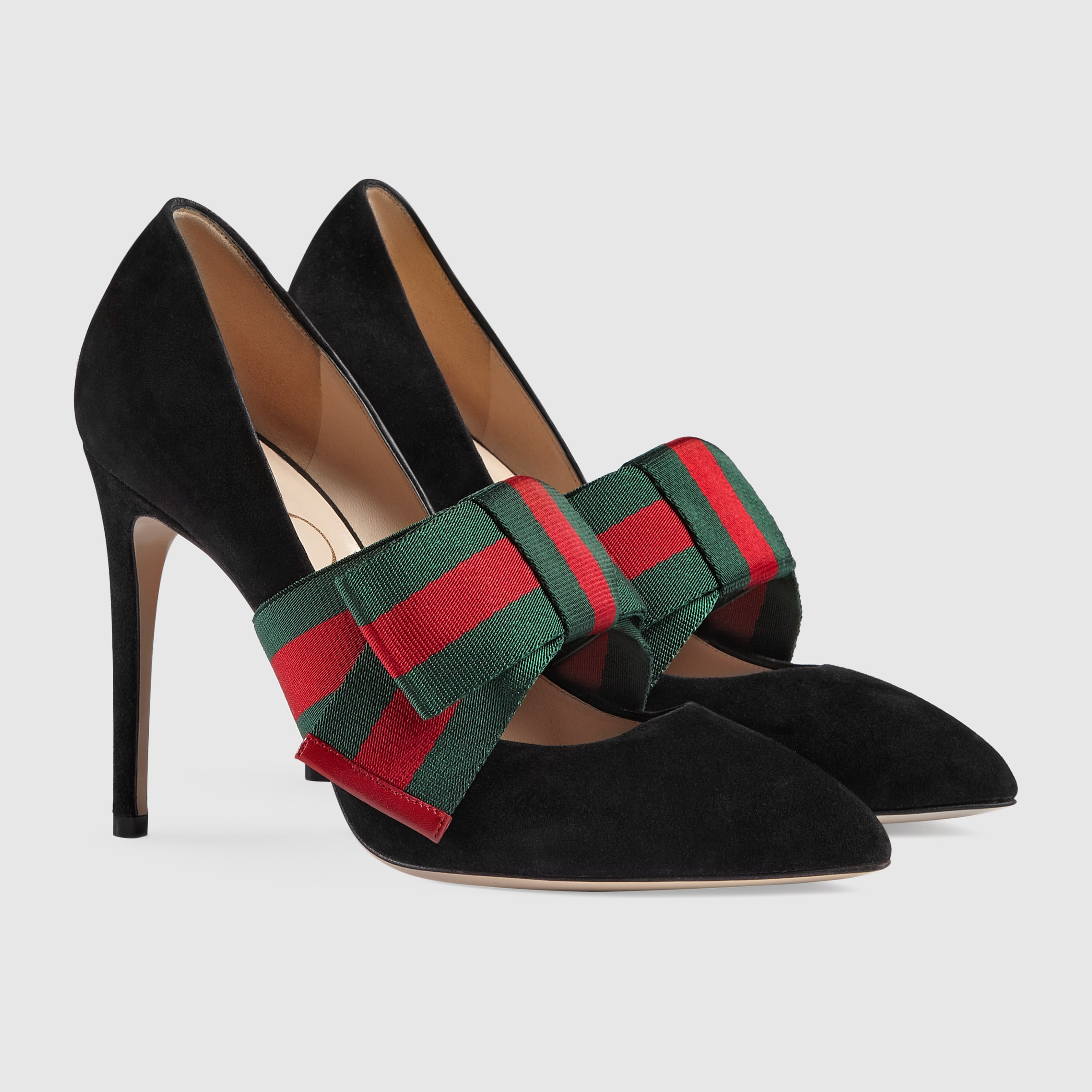 Suede pump with removable  bow GUCCI®