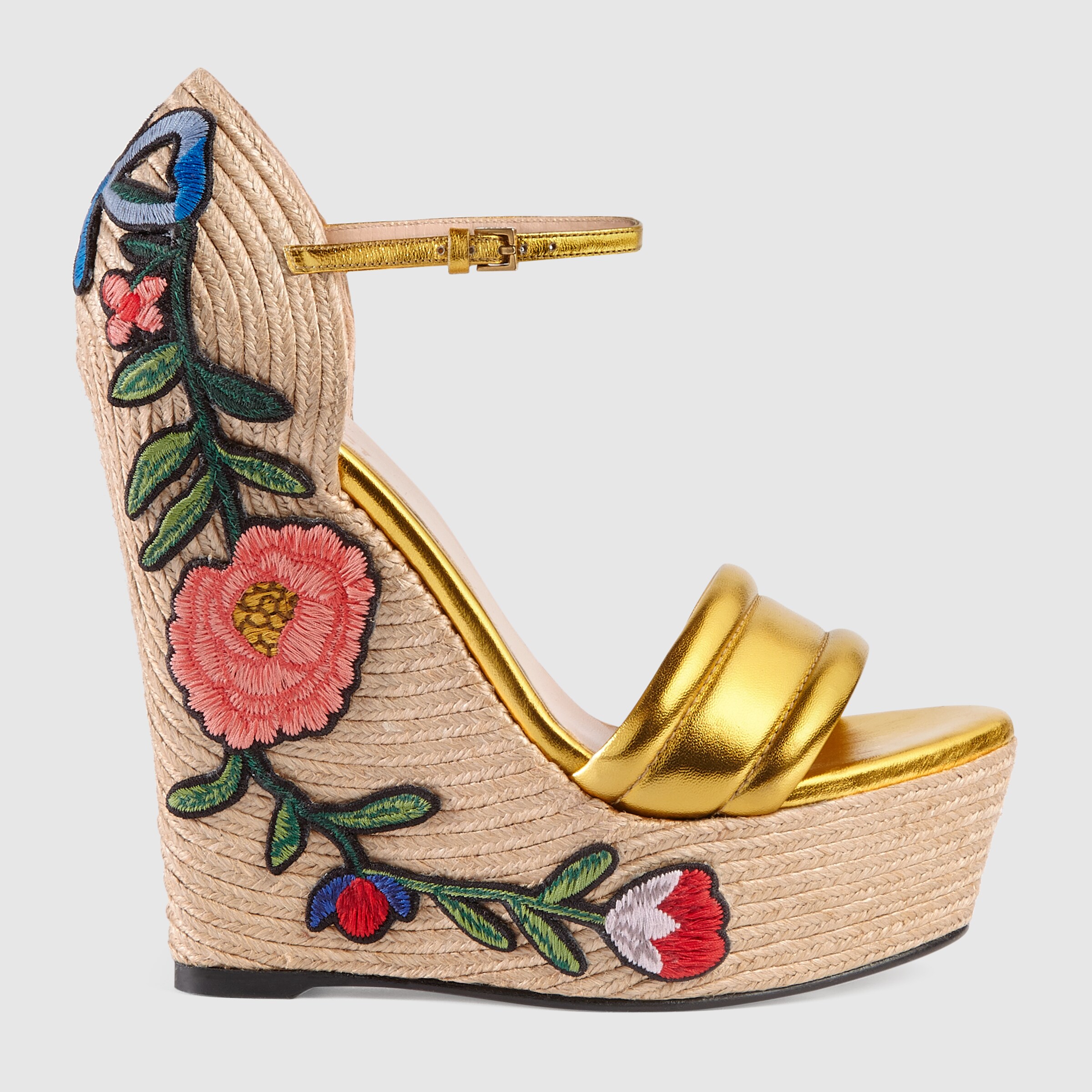 Embroidered metallic leather platform espadrille - Gucci Women's ...