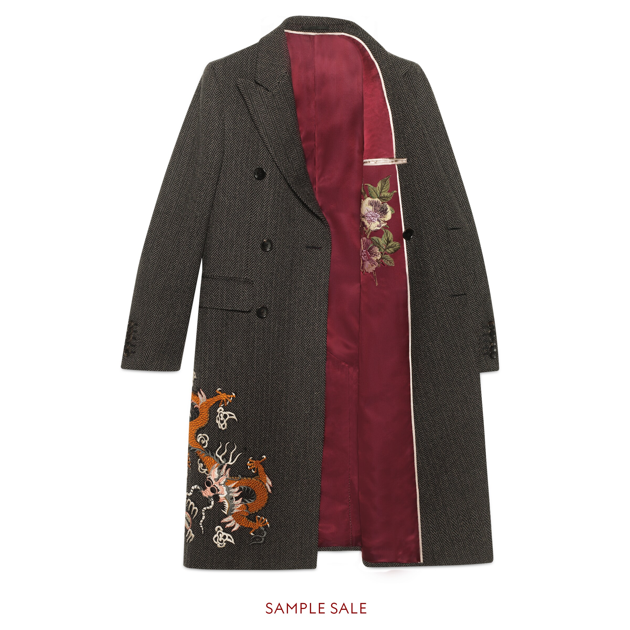 Mantel mit Fischgrat und Drachen Gucci Herrenjacken & Mäntel