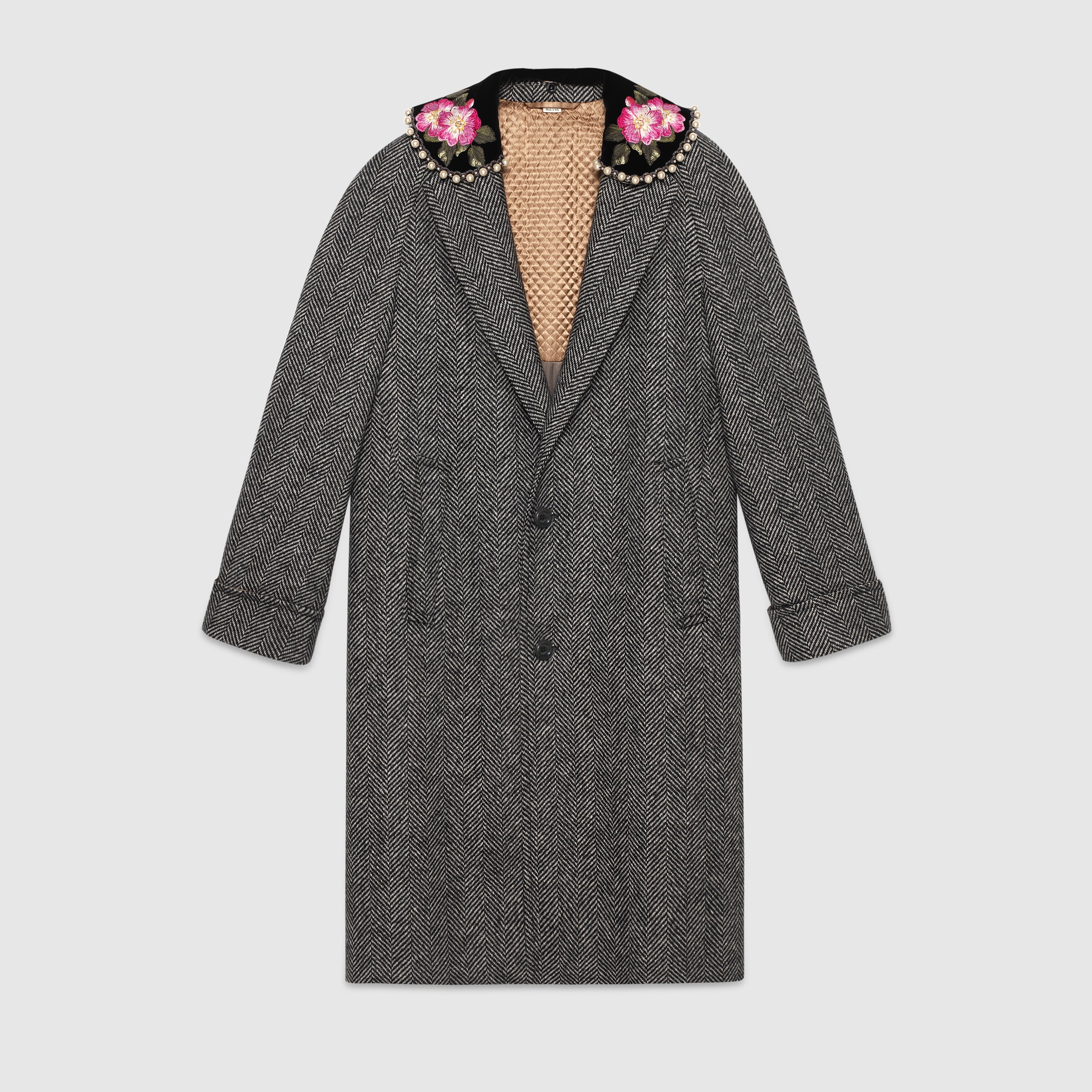 Gucci Women S Ready To Wear Coats Furs Herringbone Coat With Embroidery