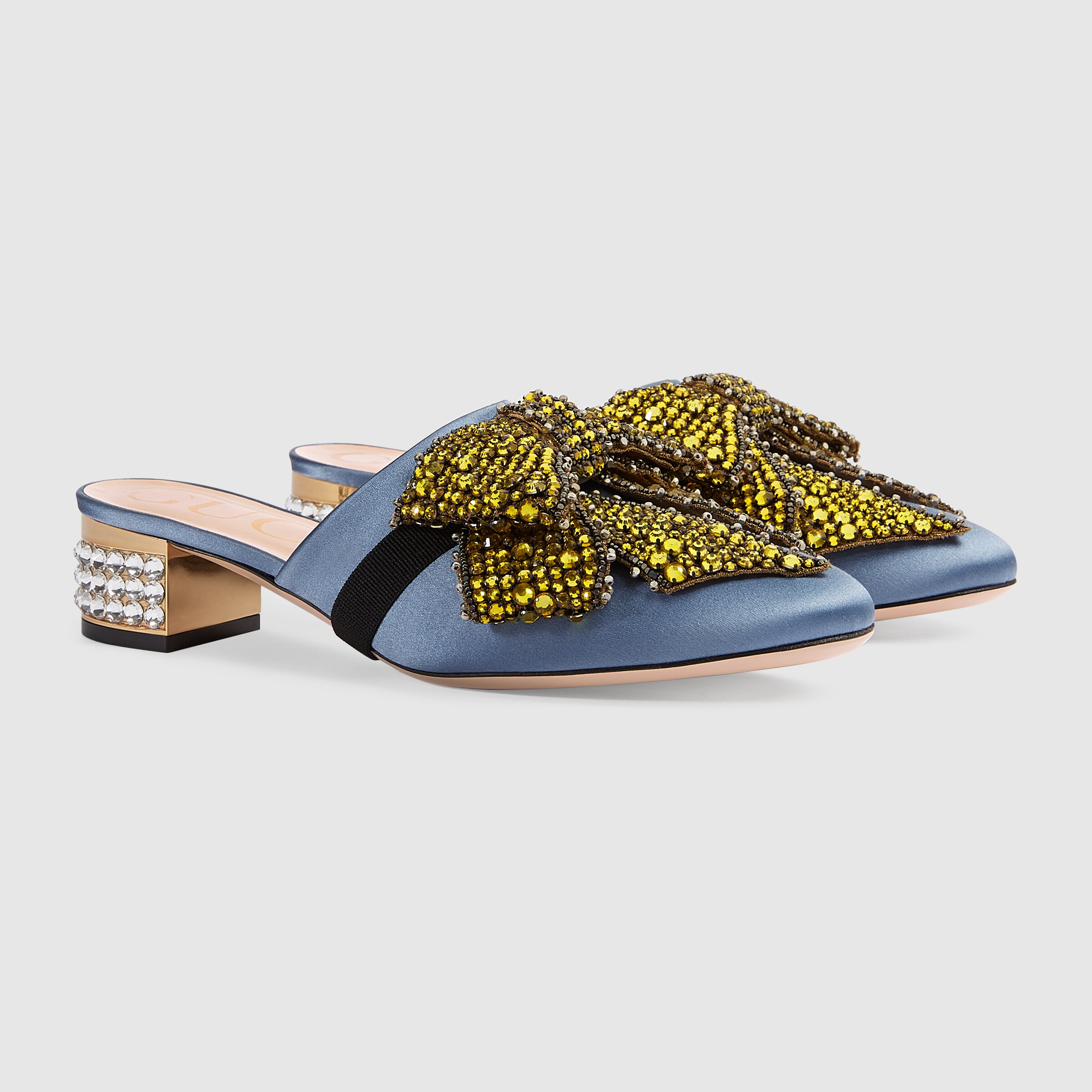Satin slipper with removable crystal bow Gucci Women's Shoes