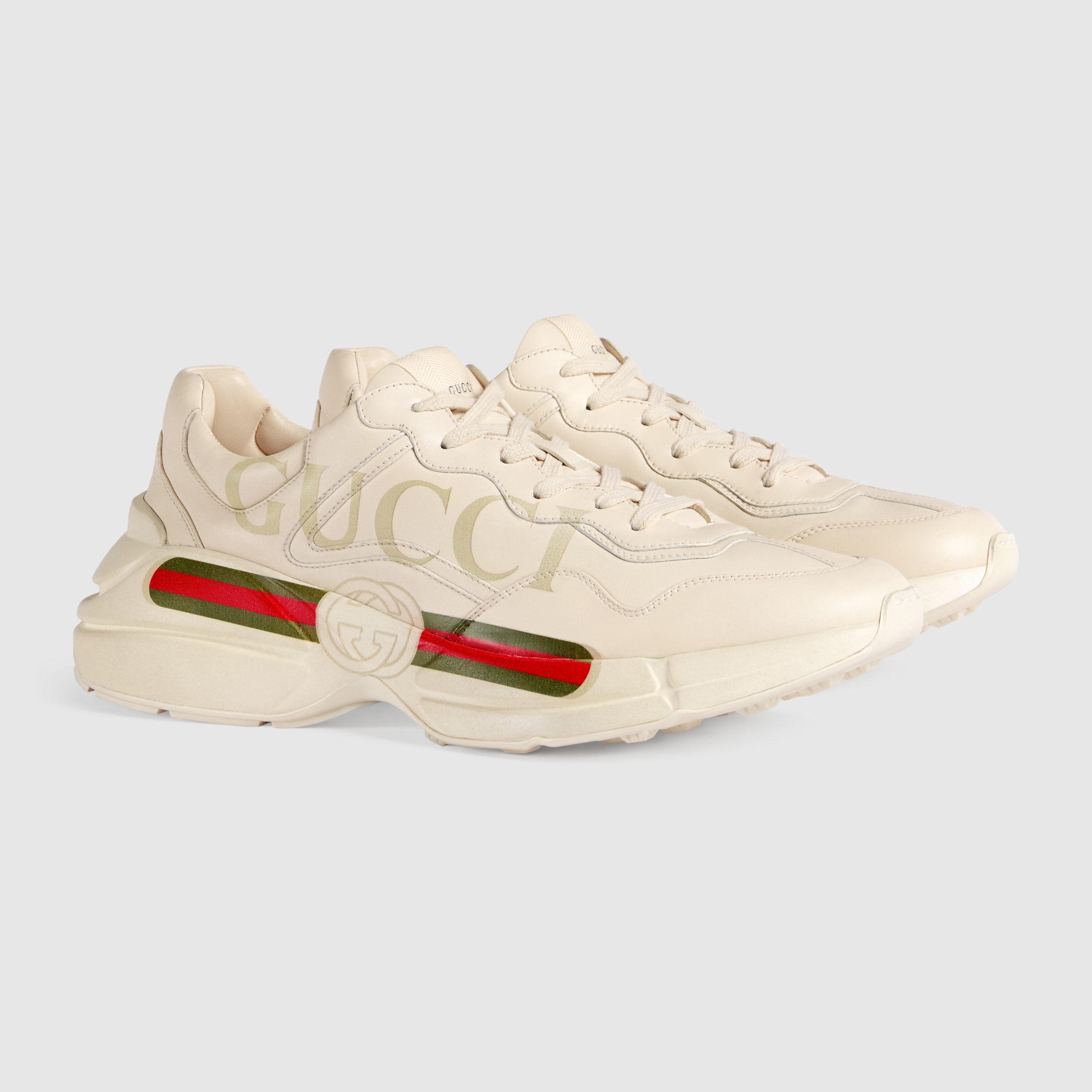 rhyton gucci logo leather sneaker