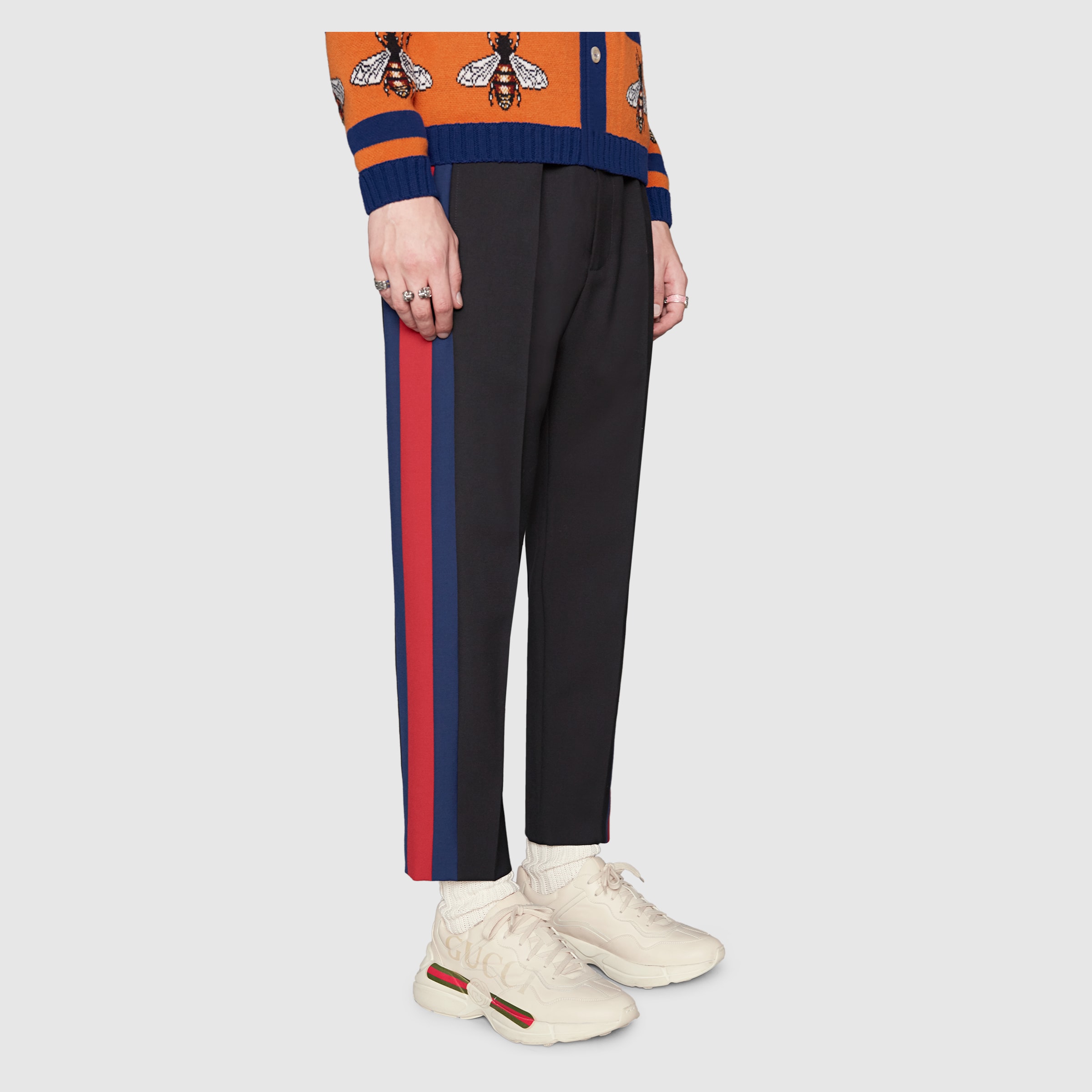 rhyton gucci logo leather sneaker