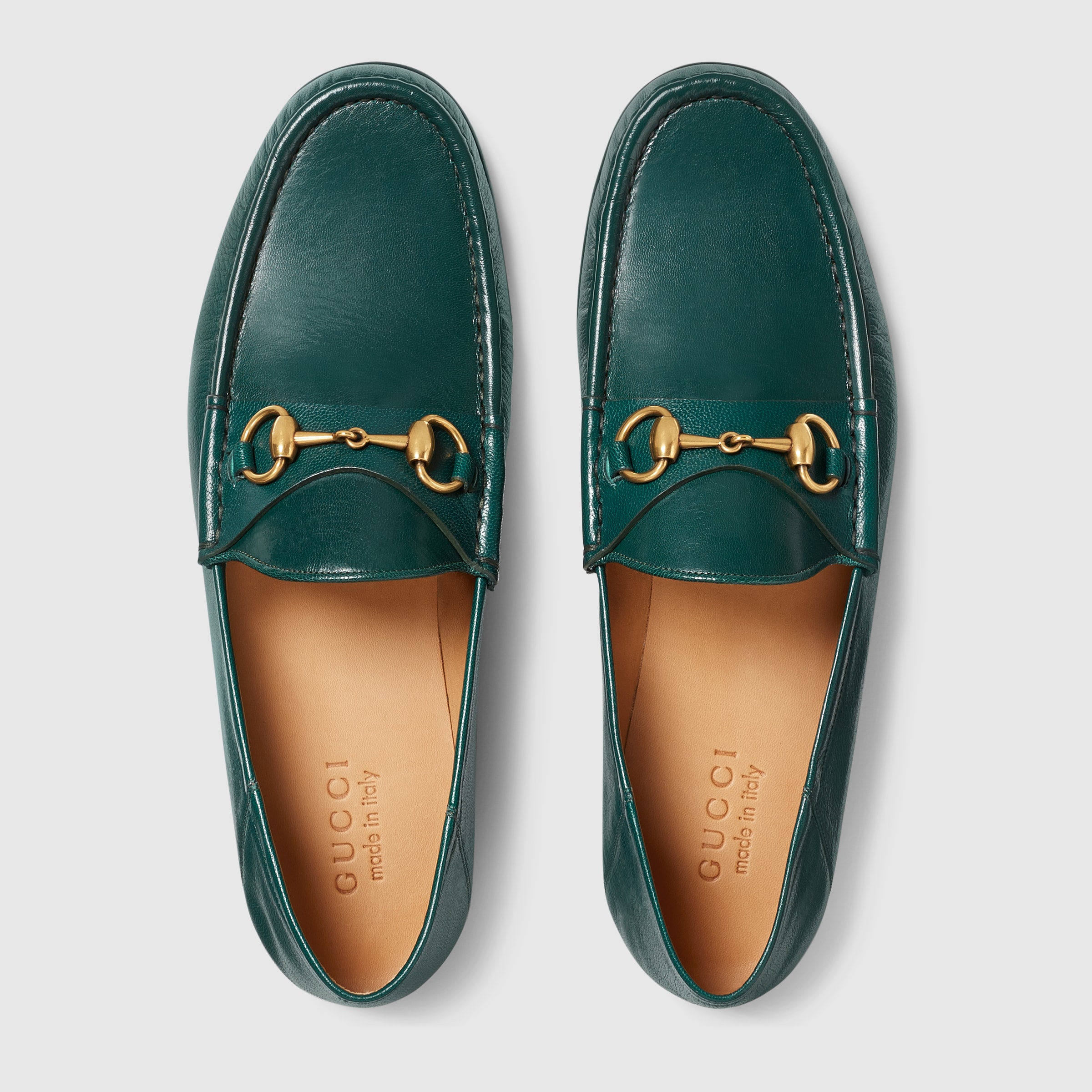 Horsebit leather loafer in Green leather Gucci Men's Moccasins & Loafers