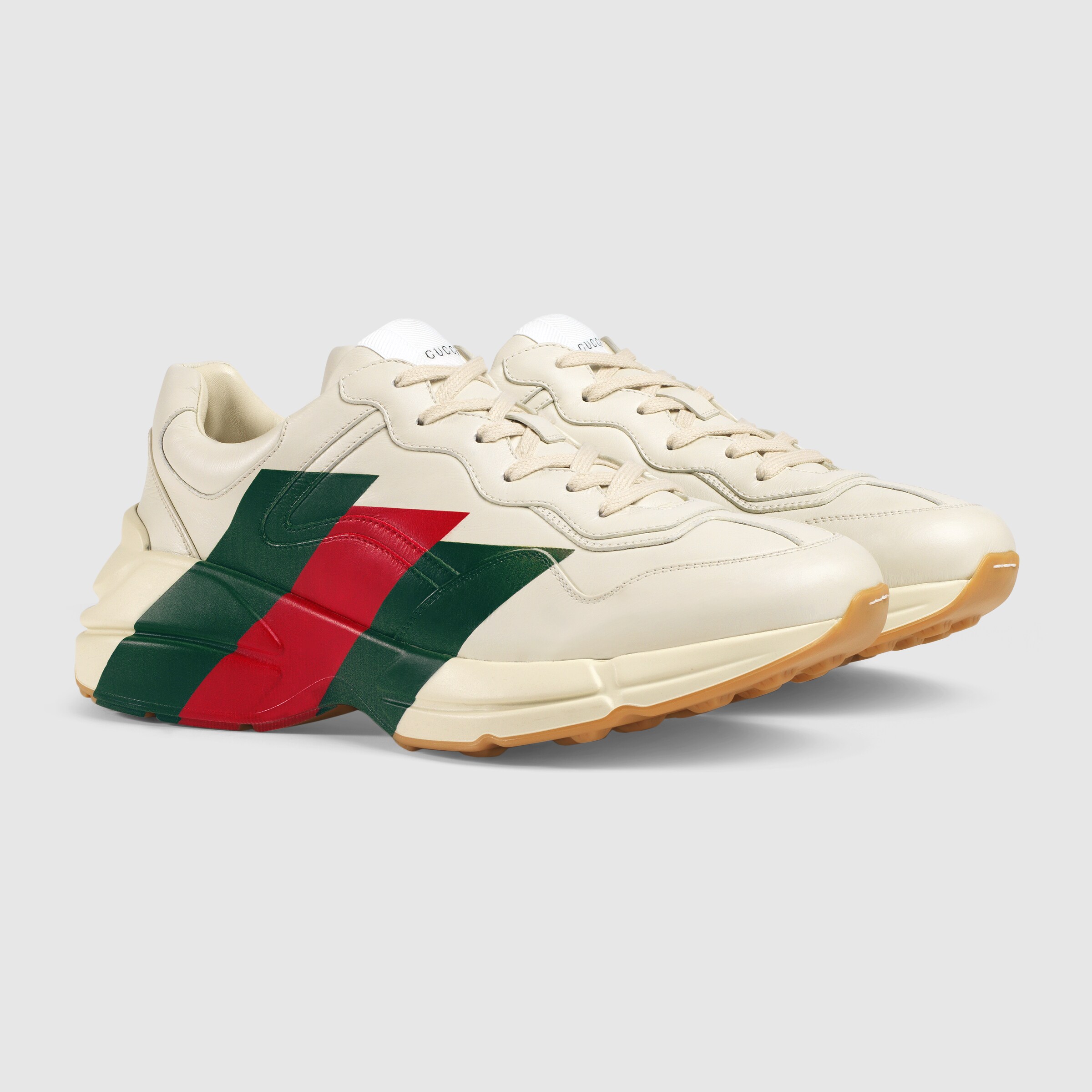 gucci rhyton web print leather sneaker