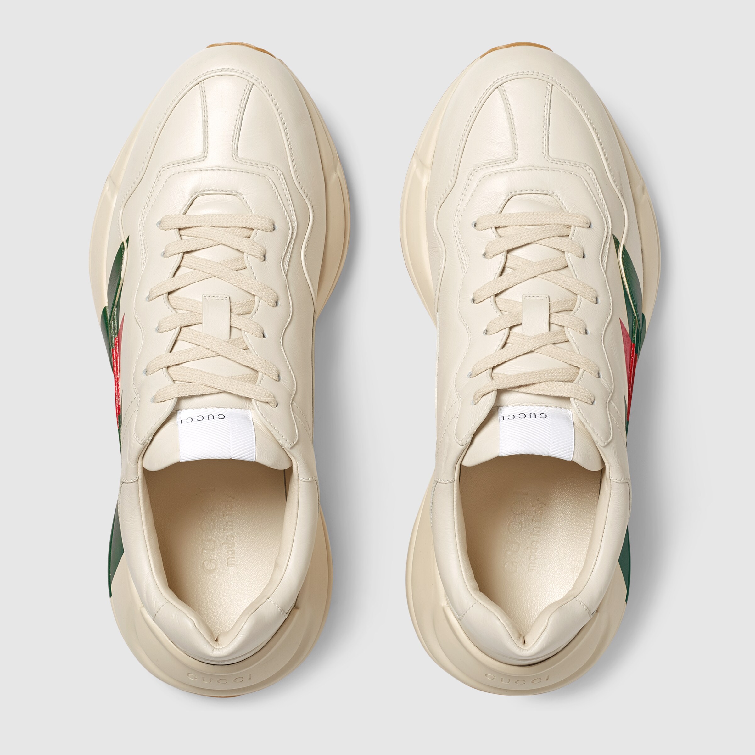 gucci rhyton web print leather sneaker