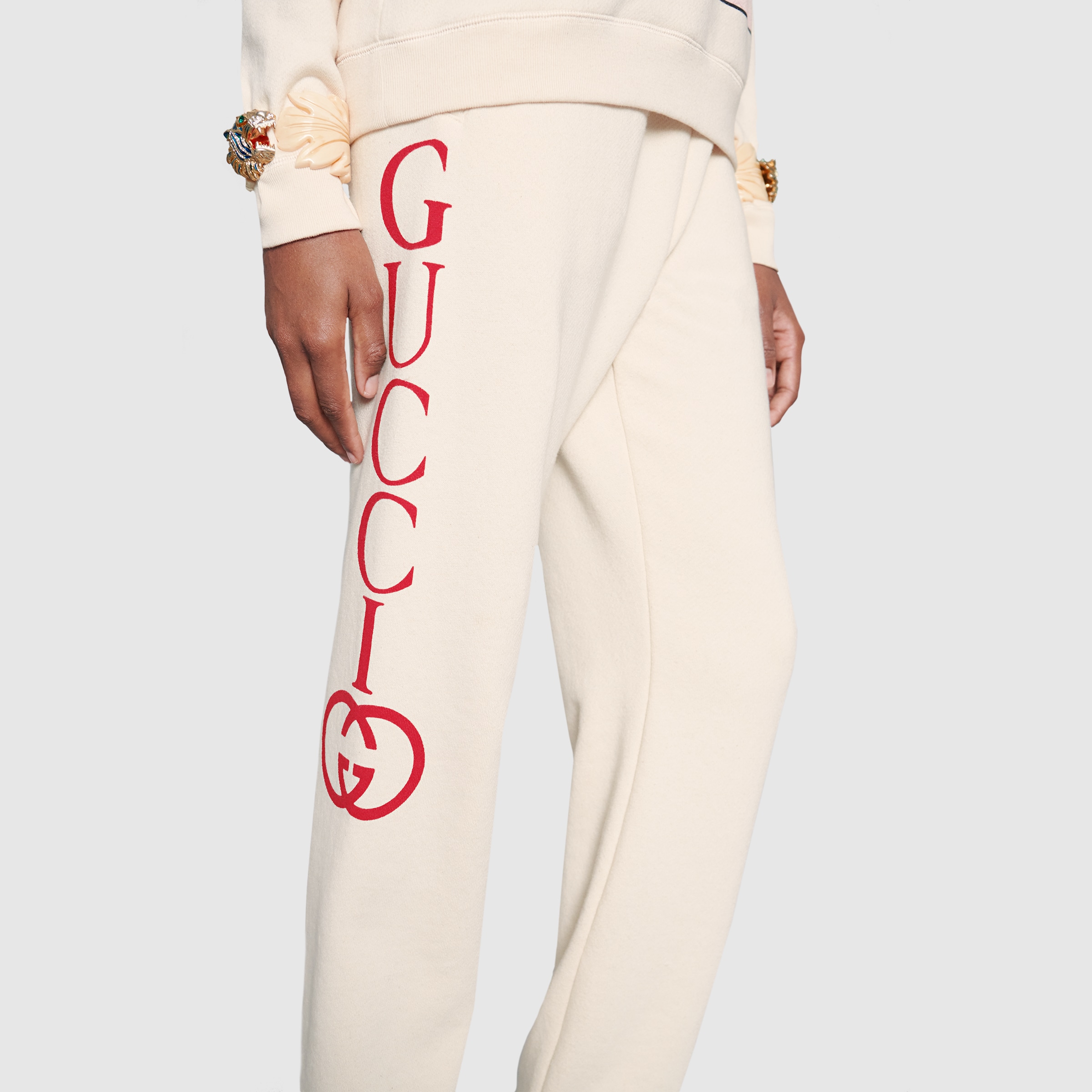Jogging pant with Gucci logo in Offwhite heavy felted cotton jersey