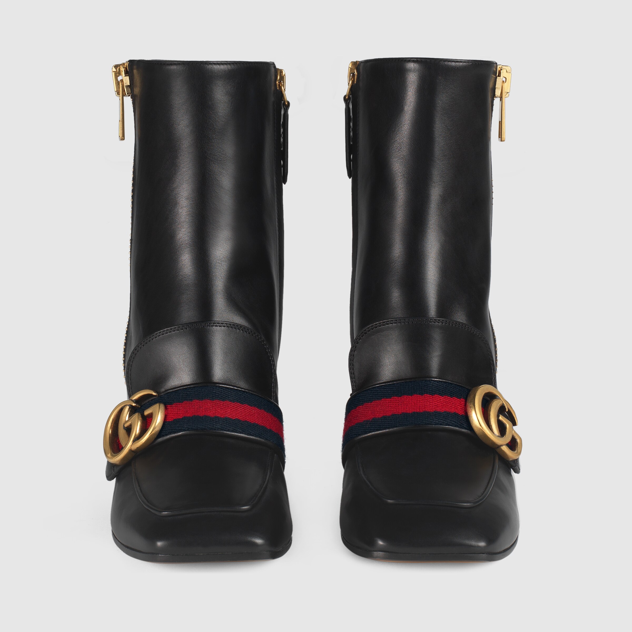 black leather mid heel ankle boots