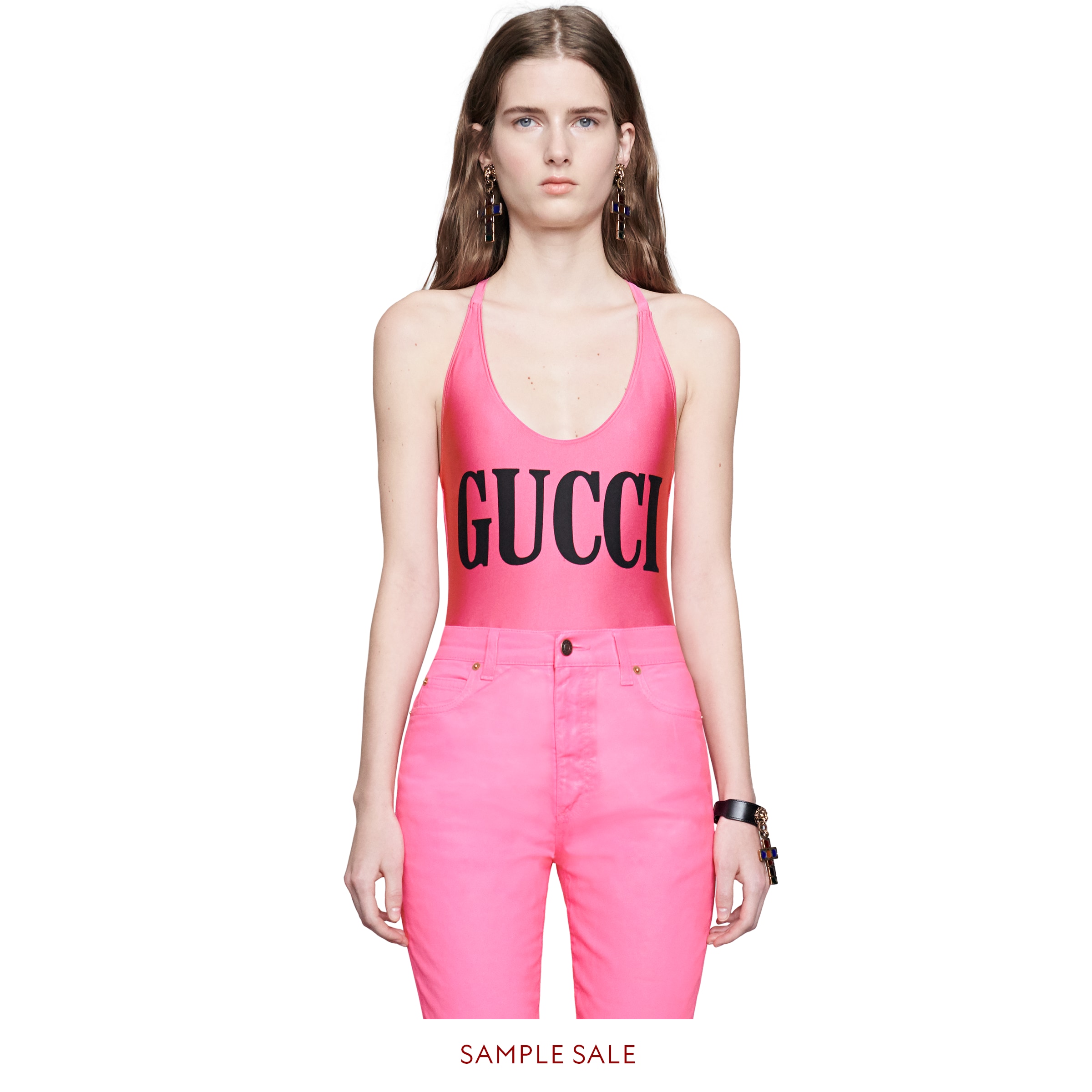Sparkling swimsuit with Gucci print in Pink sparkling lycra Gucci