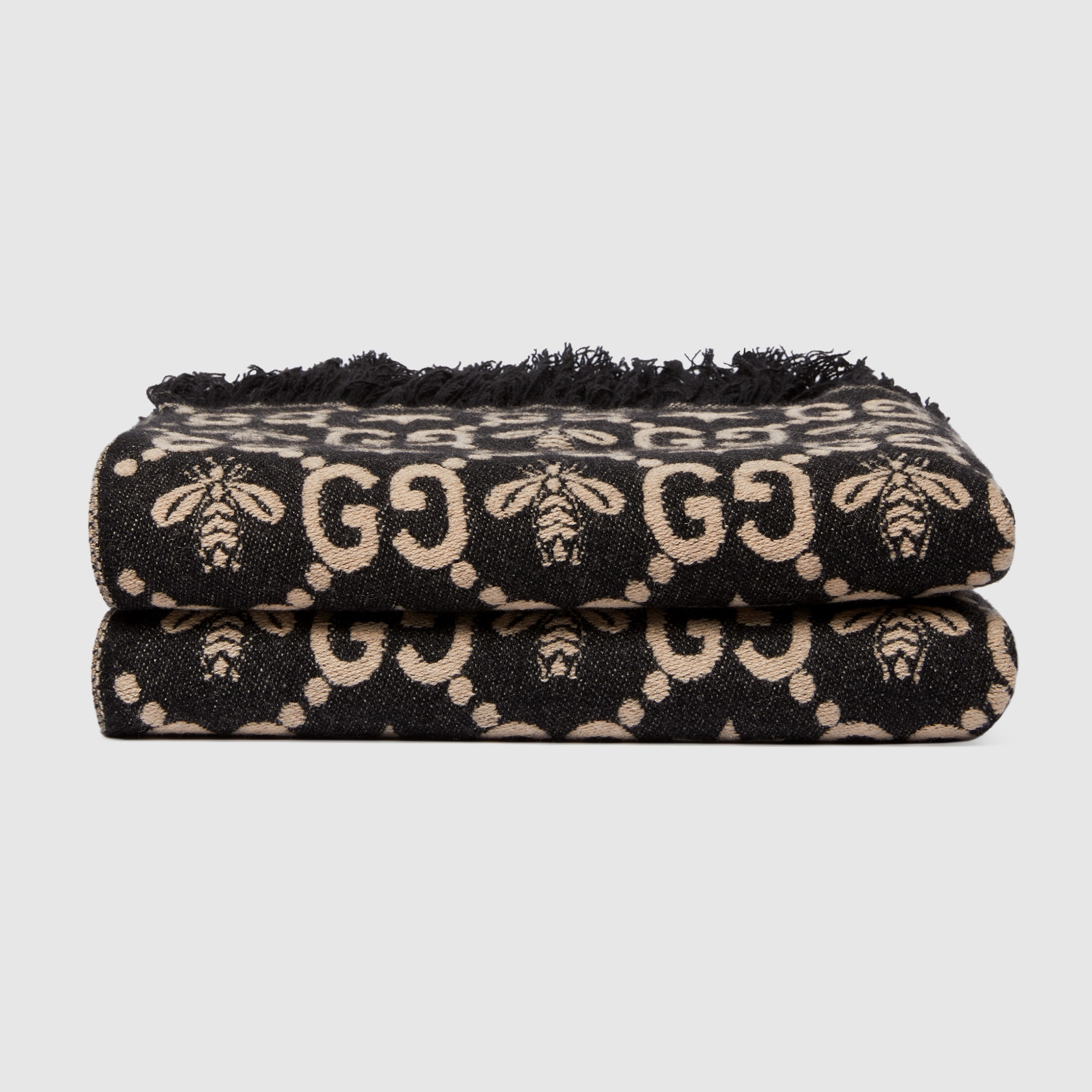 Black Wool GG Pattern Throw Blanket GUCCI® US