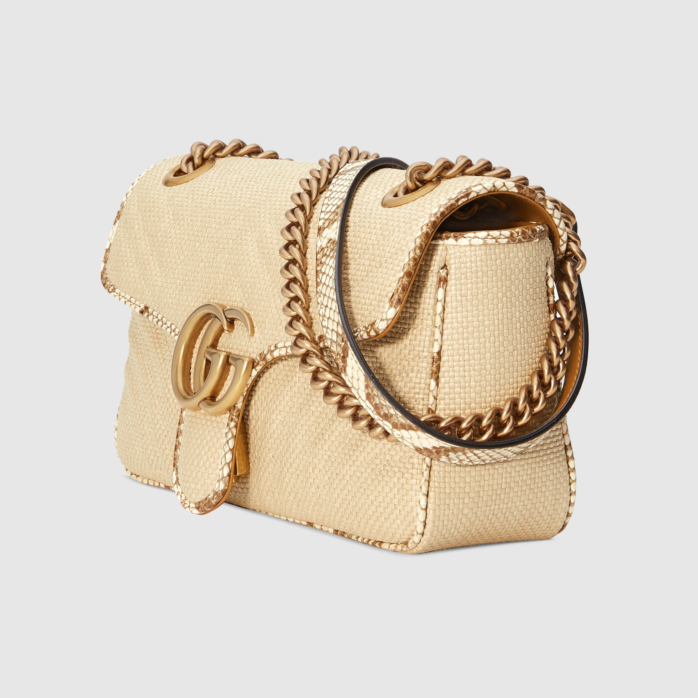 Beige Raffia GG Marmont Small Shoulder Bag GUCCI® US
