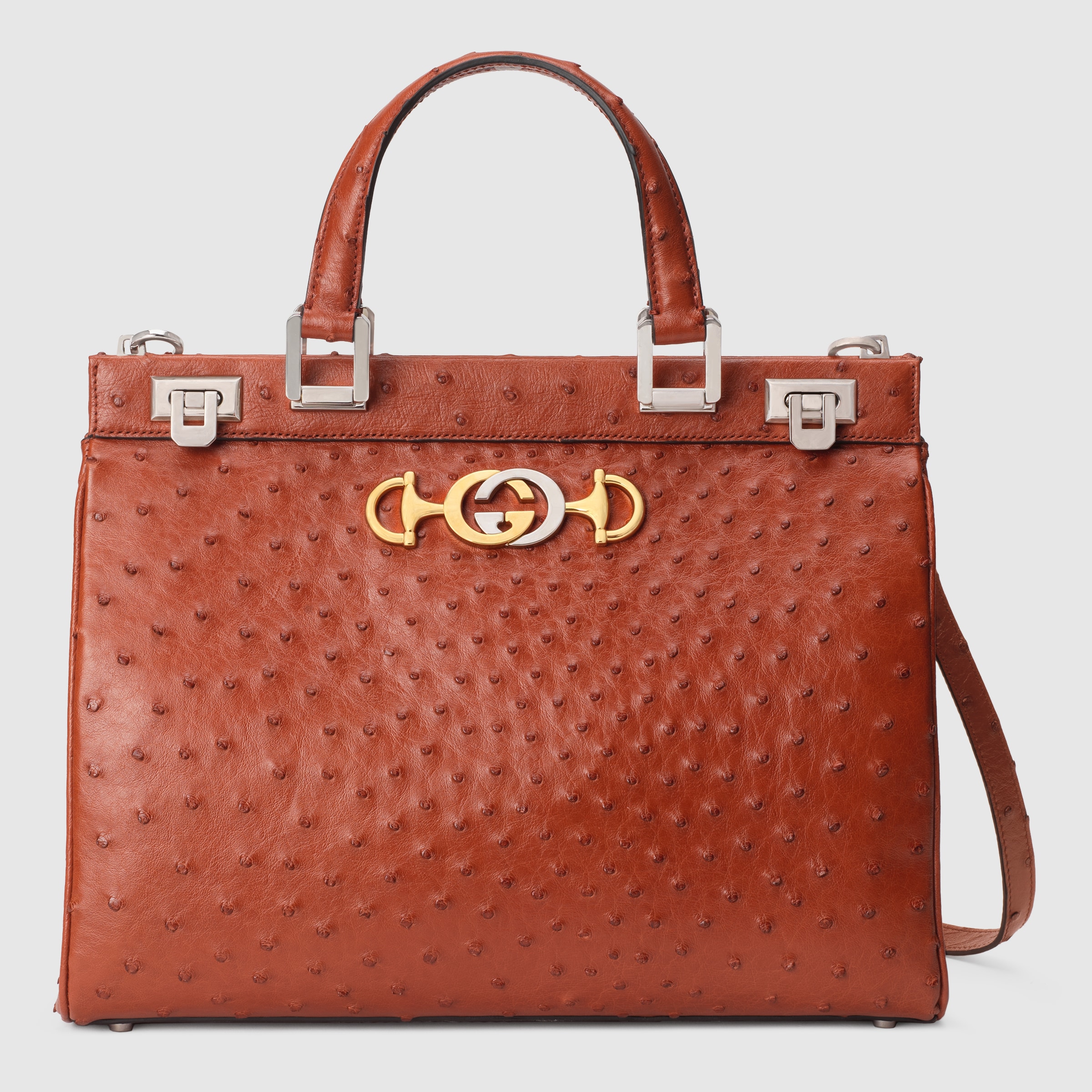 Dark Orange Ostrich Gucci Zumi Medium Top Handle Bag GUCCI® US