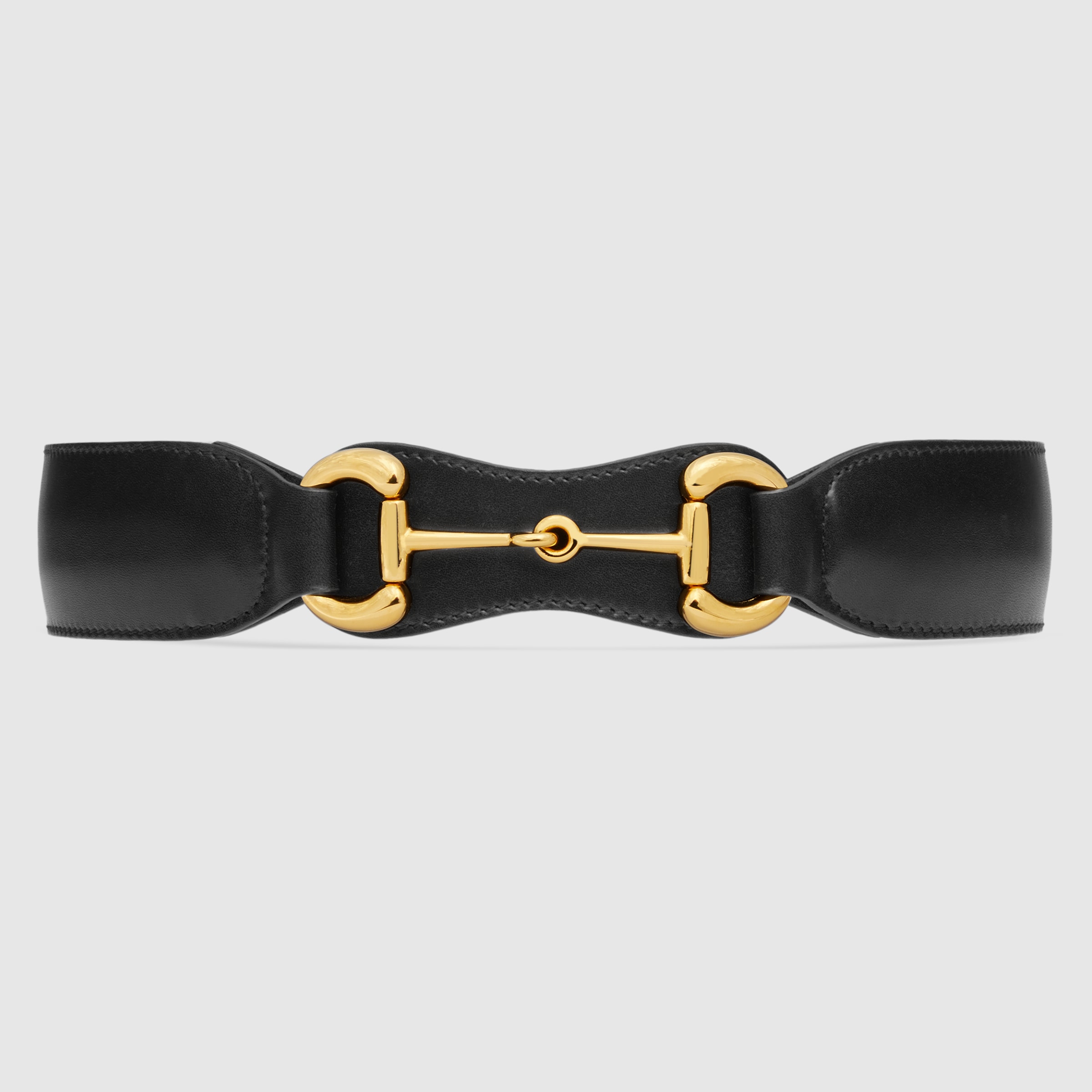 Black Smooth Leather Leather Belt With Horsebit GUCCI® HU