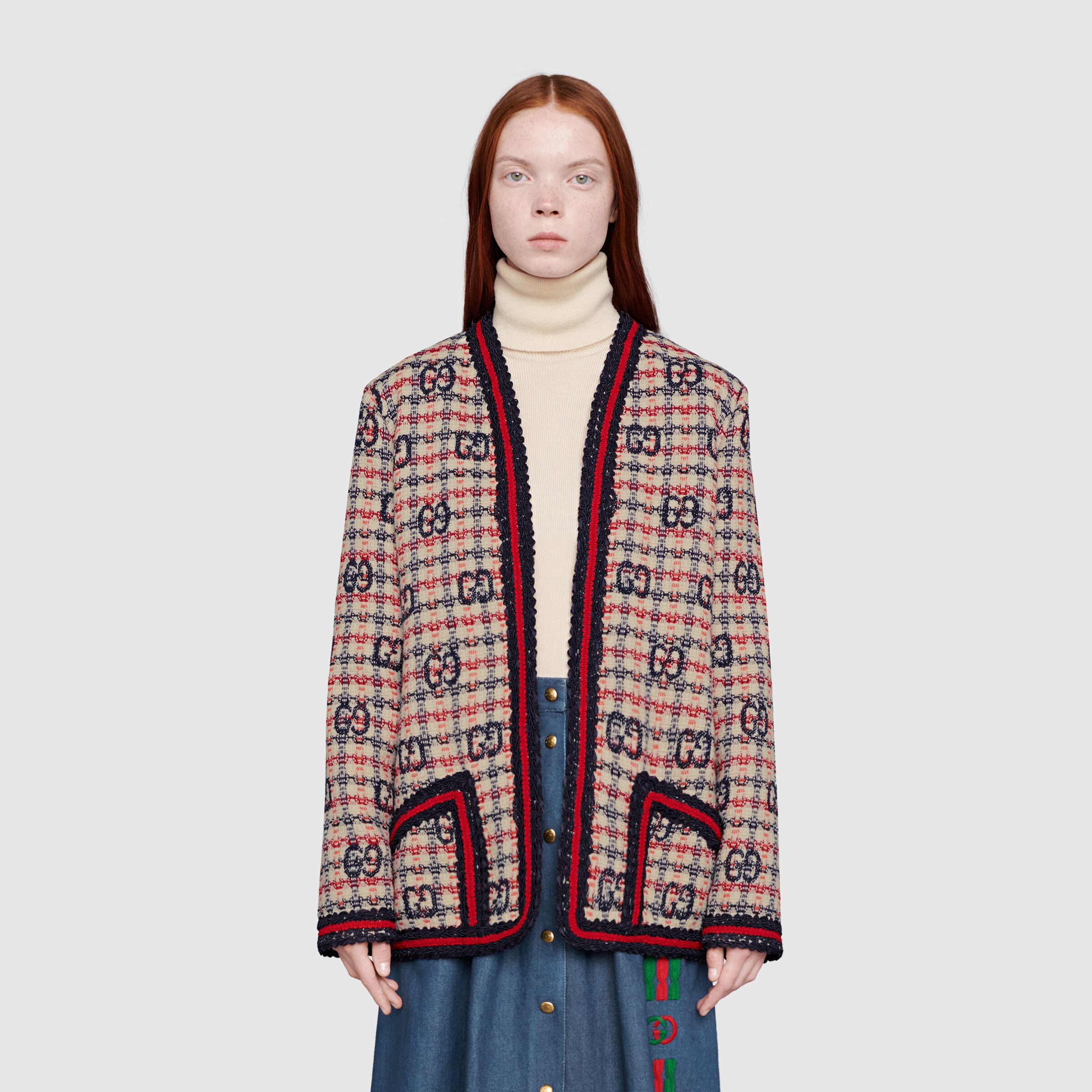 Blue / White / Red Tweed GG Check Jacket | GUCCI® US