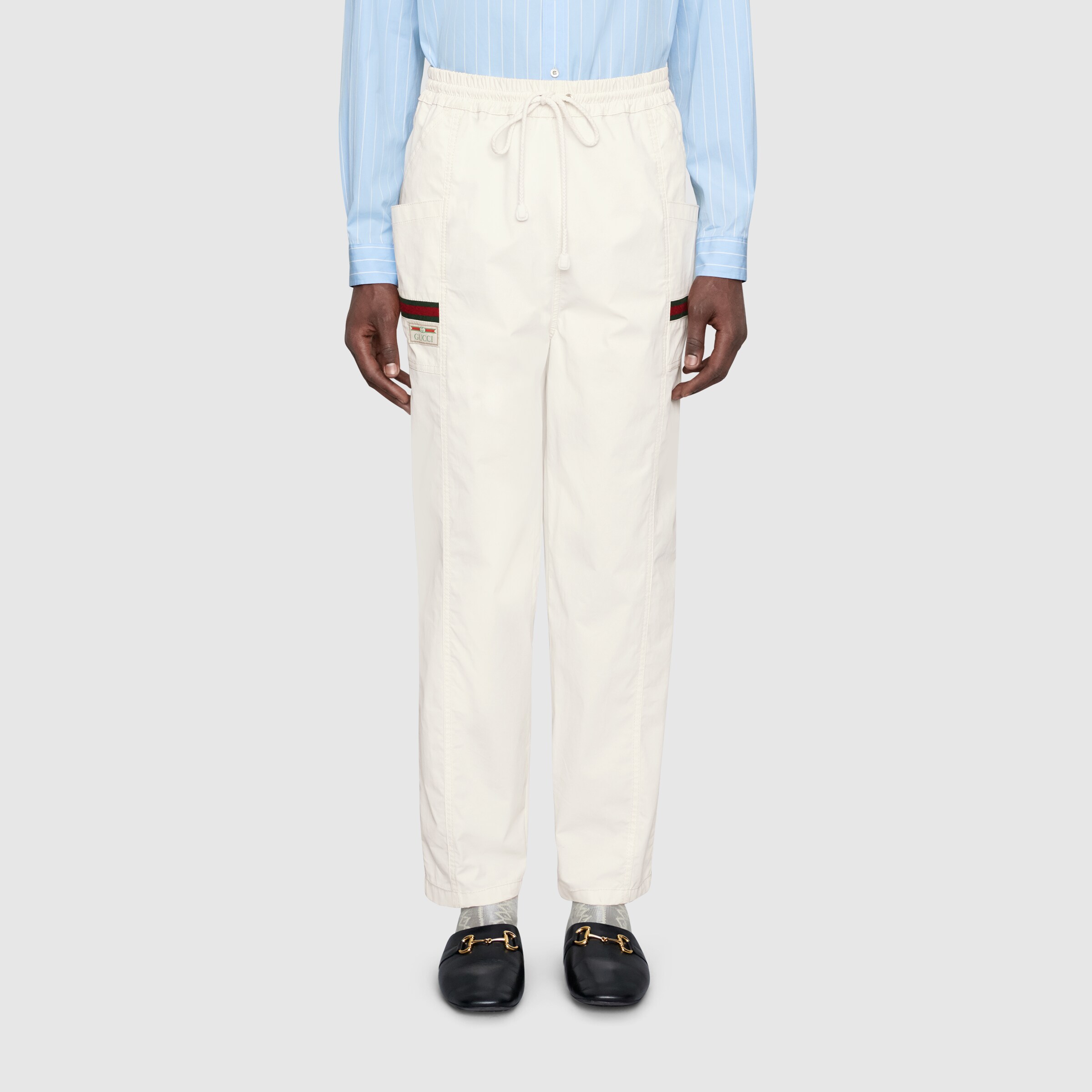 White Cotton Canvas Pant With Gucci Label GUCCI® US