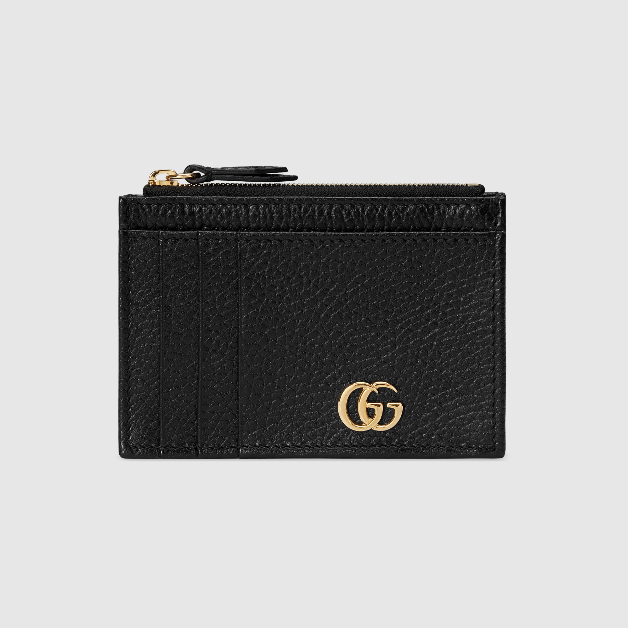 Black Leather GG Marmont Card Case With Zipper Pocket GUCCI® US