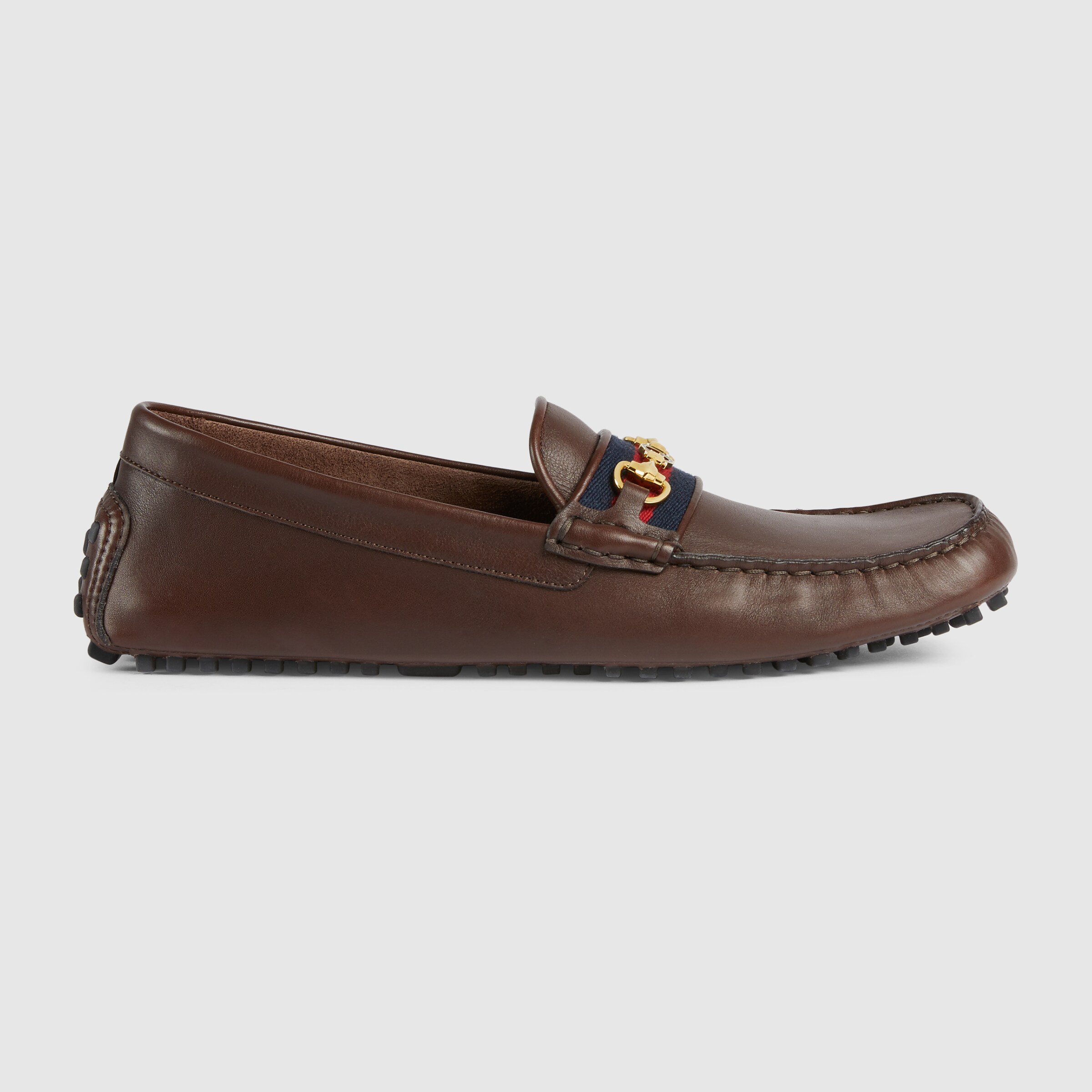 Men's driver with Web in cocoa leather | GUCCI® US