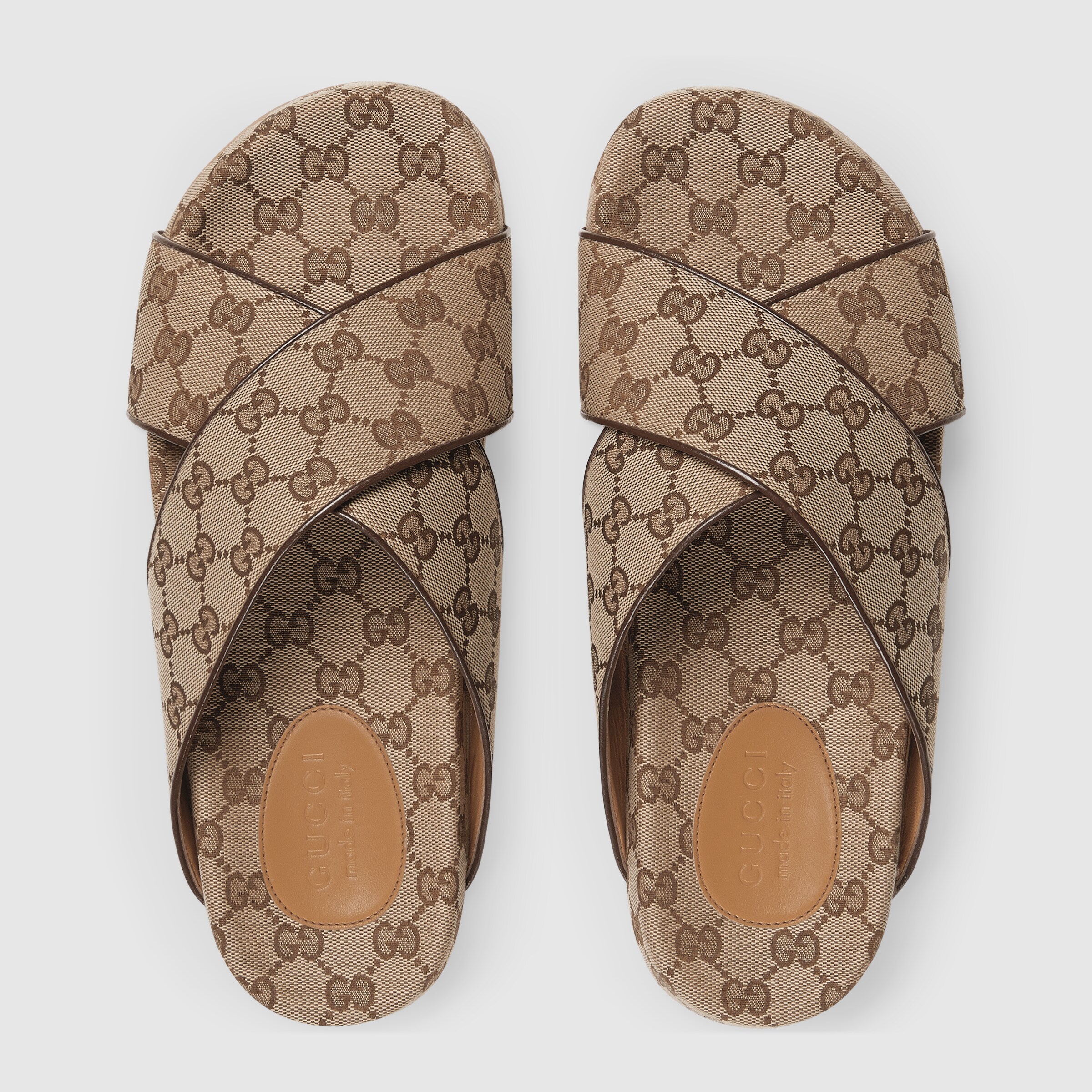 Men's GG slide sandal in beige and ebony GG canvas GUCCI® NL