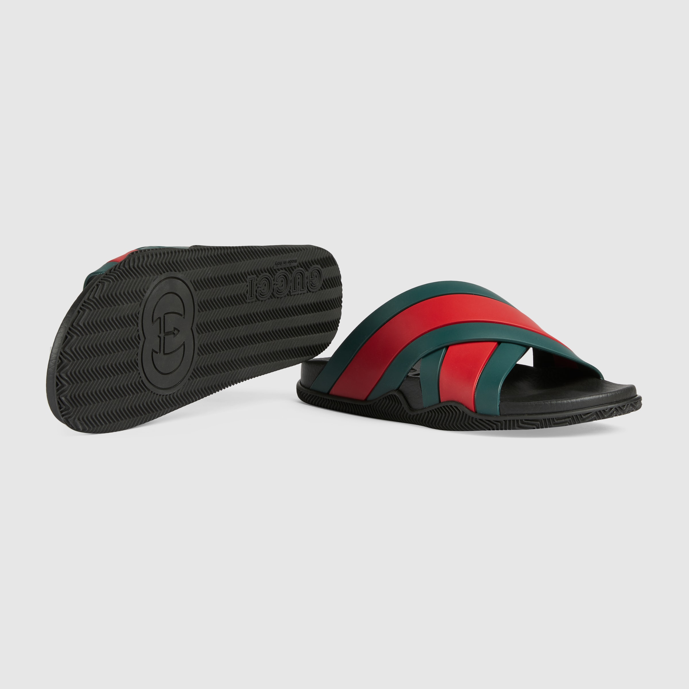 Men's Rubber Slide Sandal With  In Green/Red GUCCI® UK