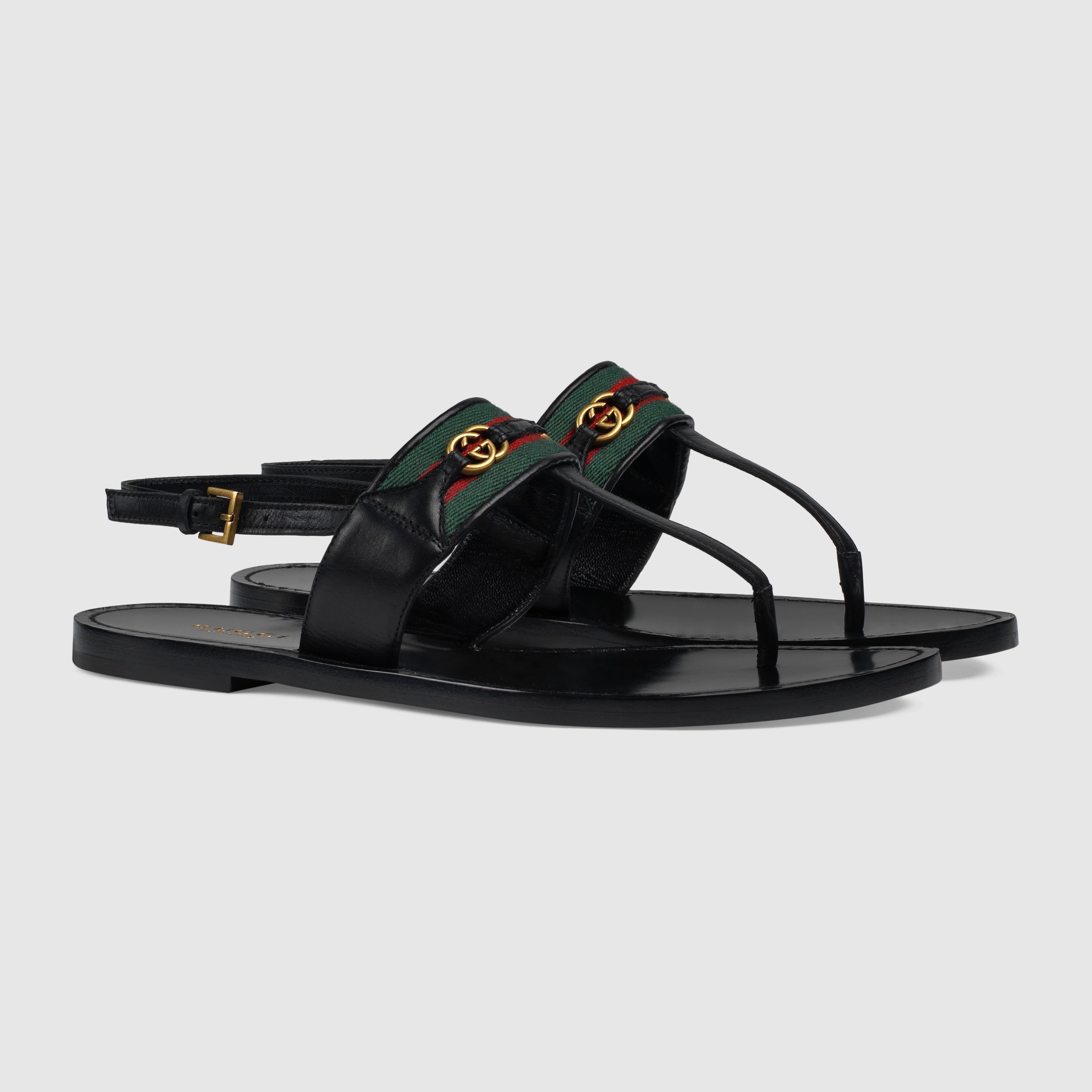 gucci web & leather thong sandals