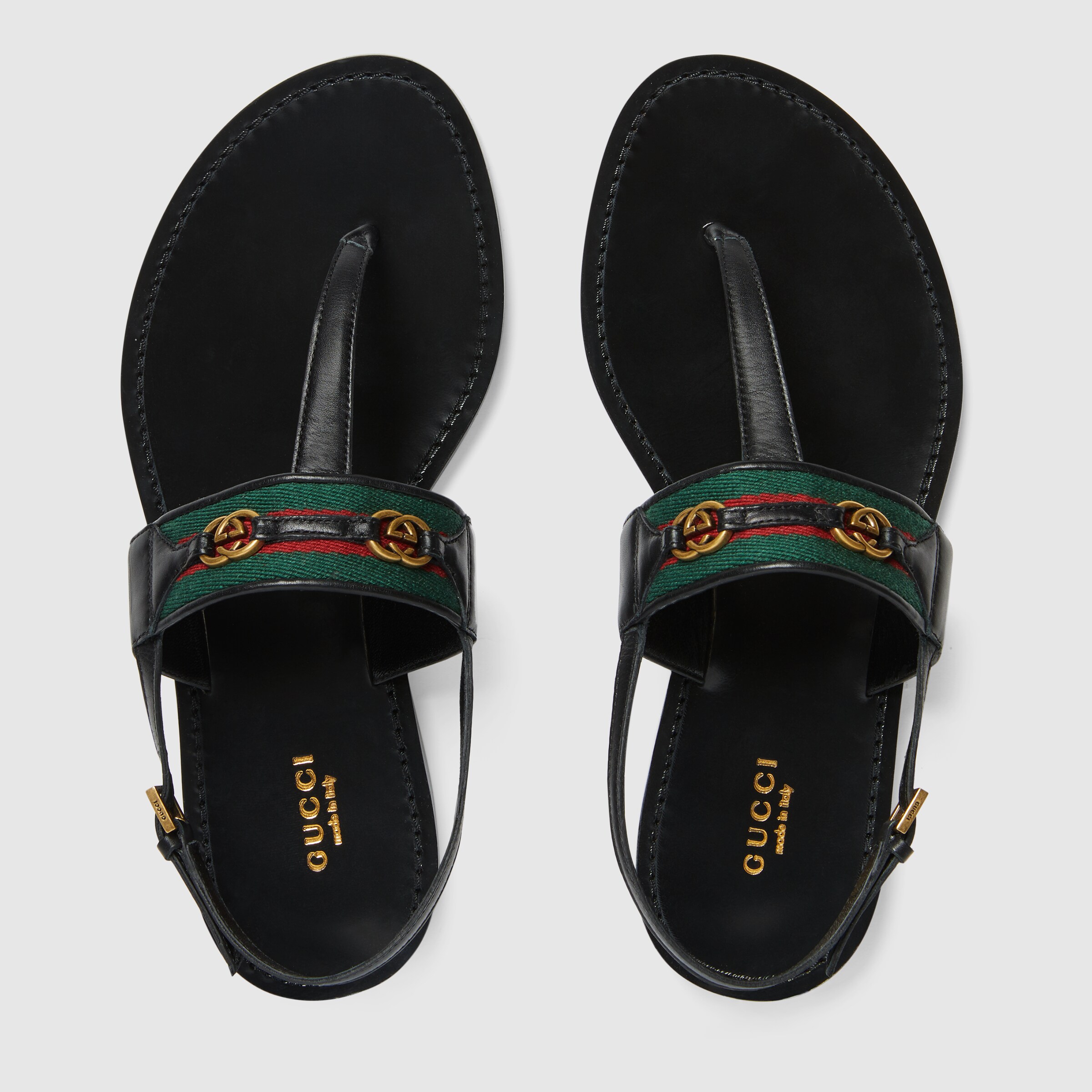 gucci web & leather thong sandals