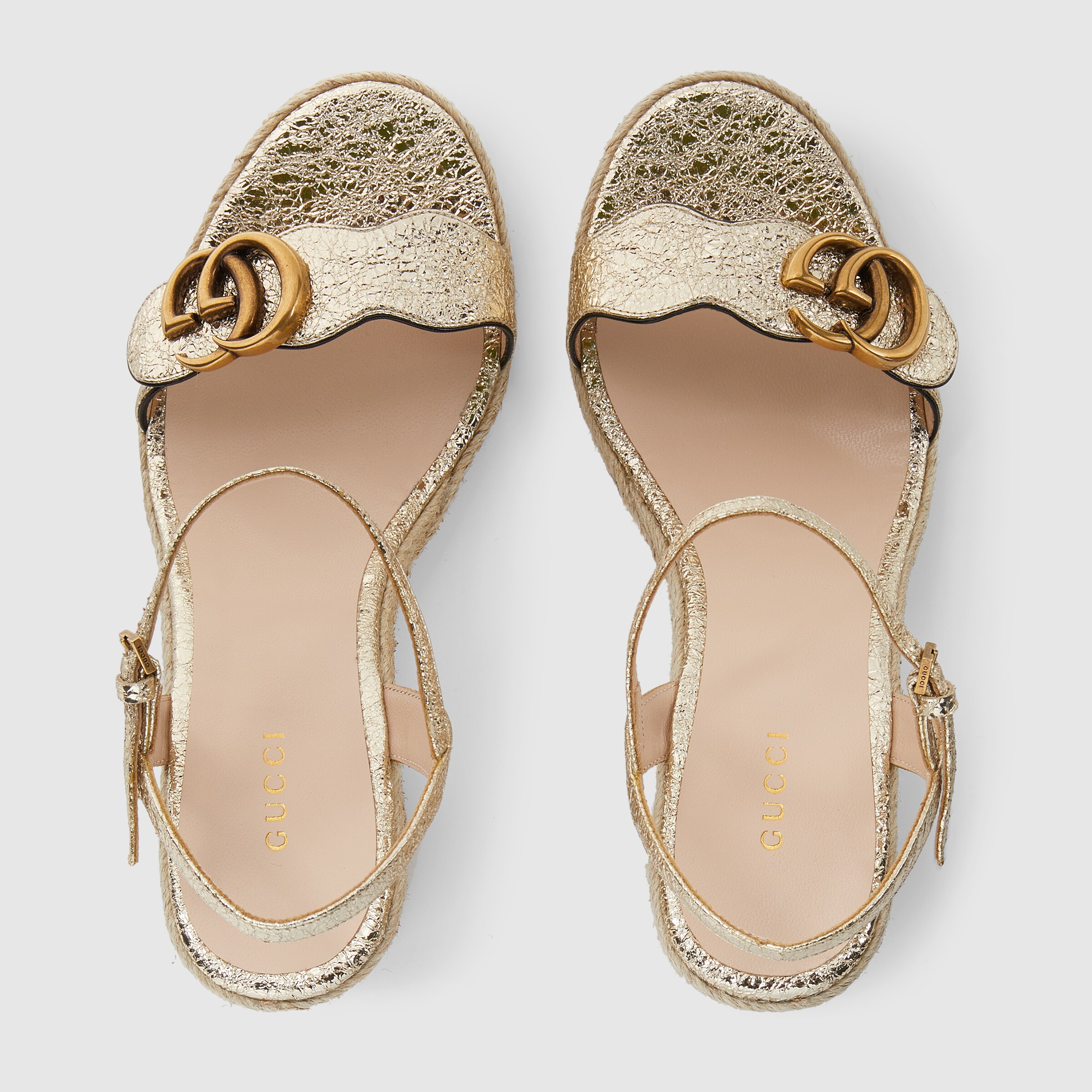 Gold Women's espadrille sandal with Double G GUCCI® AE