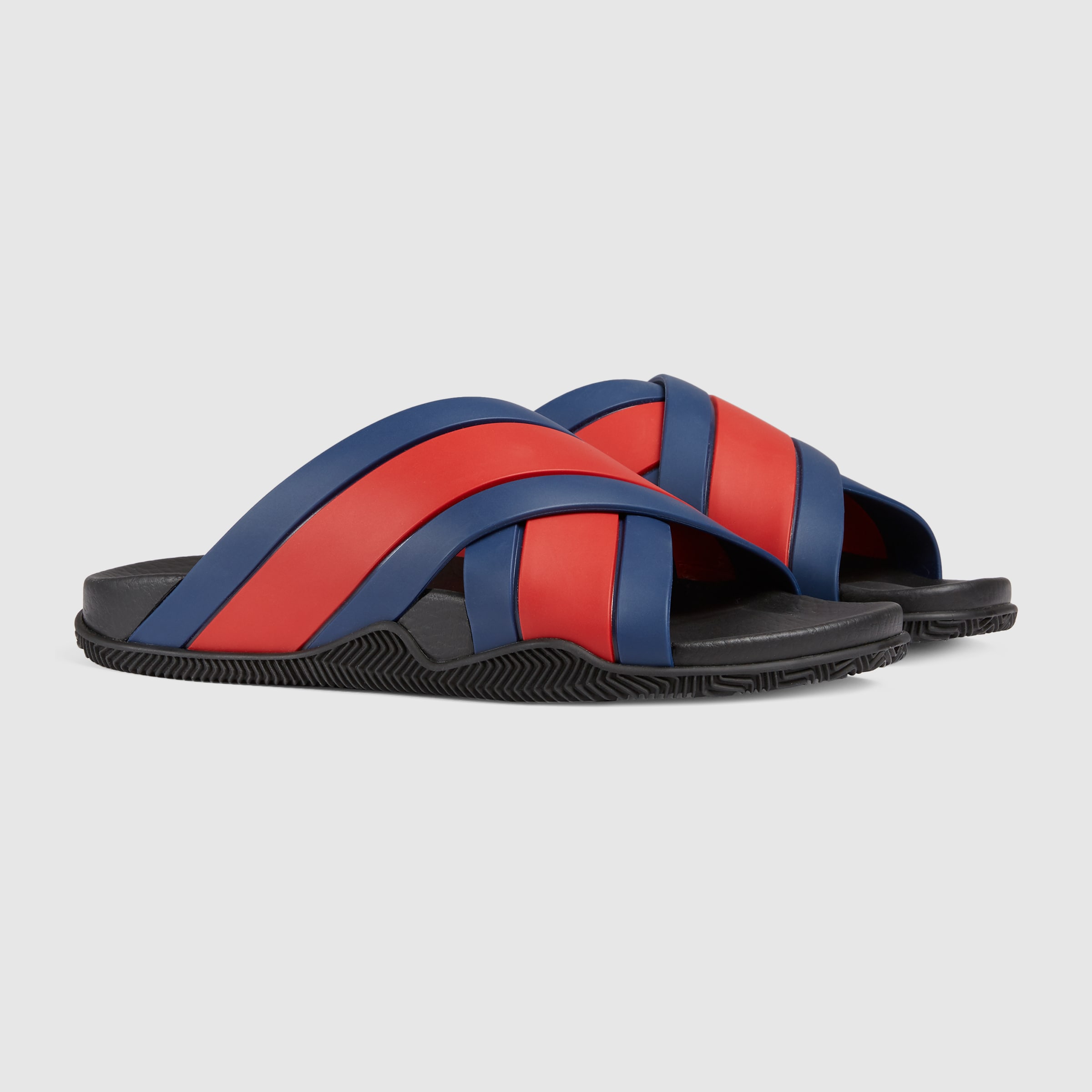 Slide Sandal With Web In Blue & Red Rubber GUCCI® US