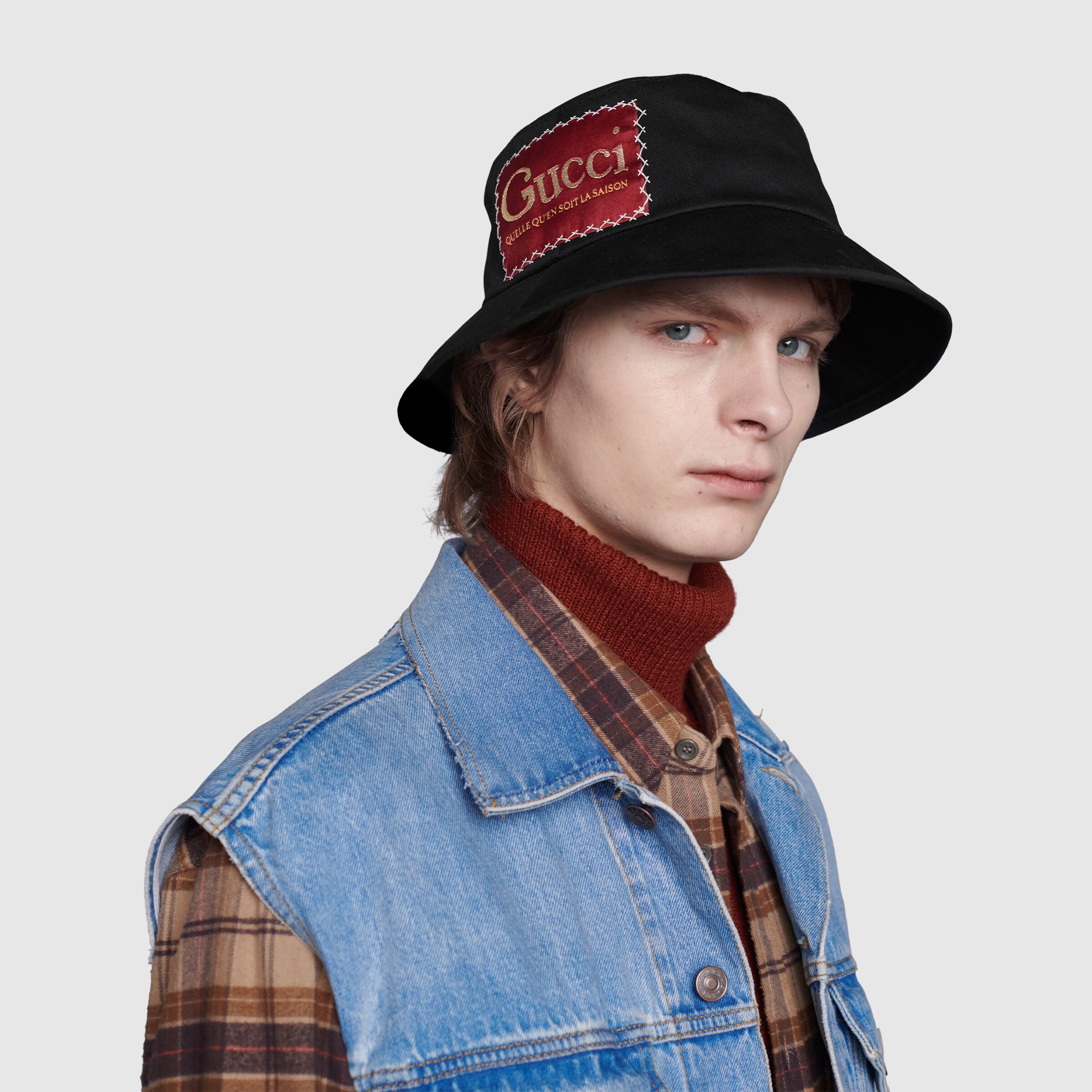 Sombrero fedora de algodón con etiqueta Gucci en negro GUCCI® ES