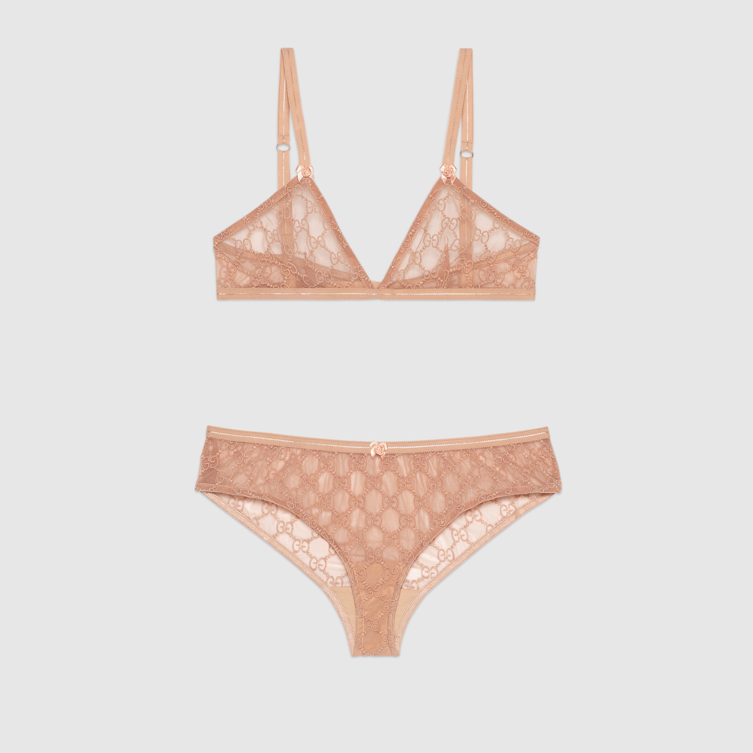 GG Tulle Lingerie Set In Pale Pink Triangle Cup | GUCCI® NO