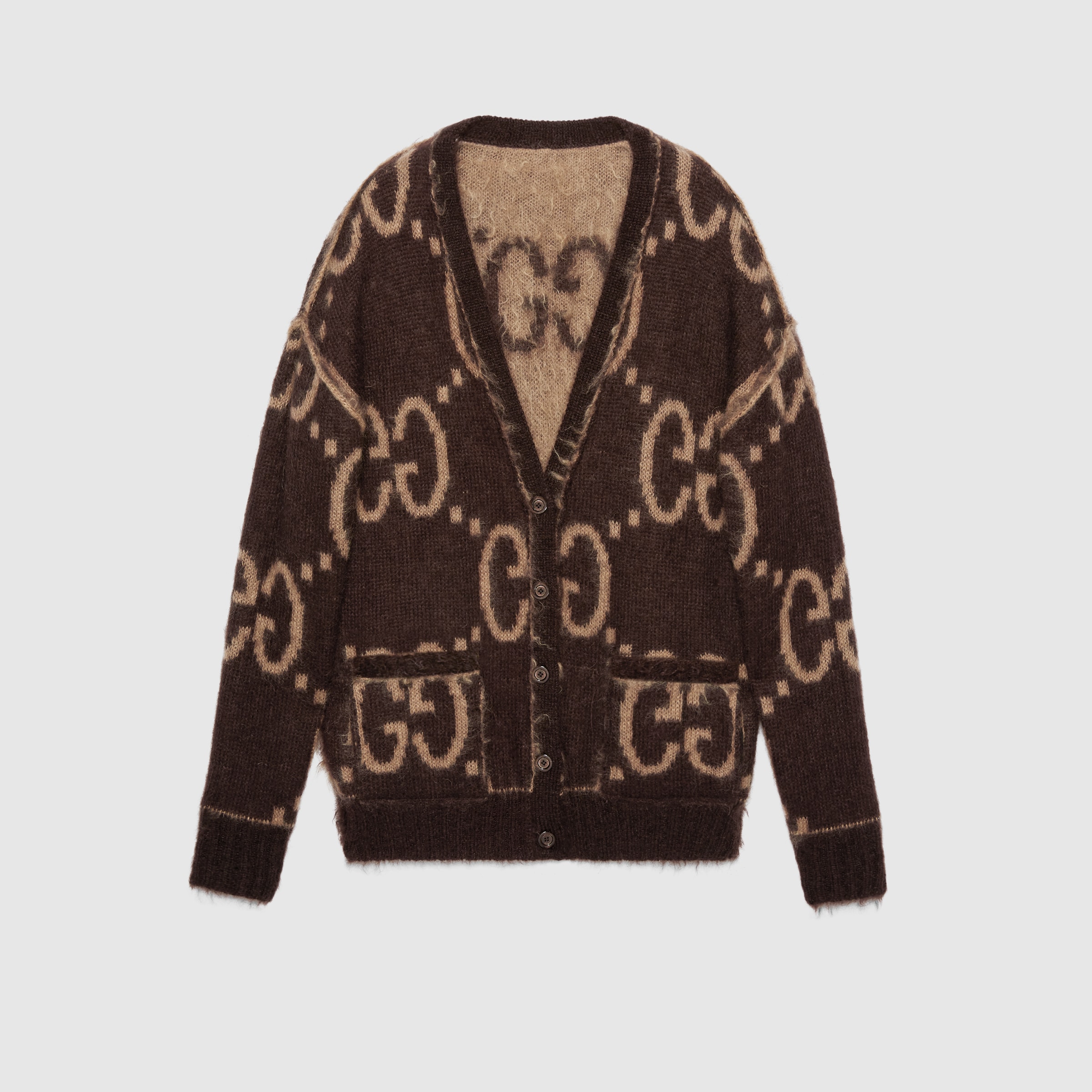 Reversible GG Mohair Wool Cardigan In Beige & Brown | GUCCI® US