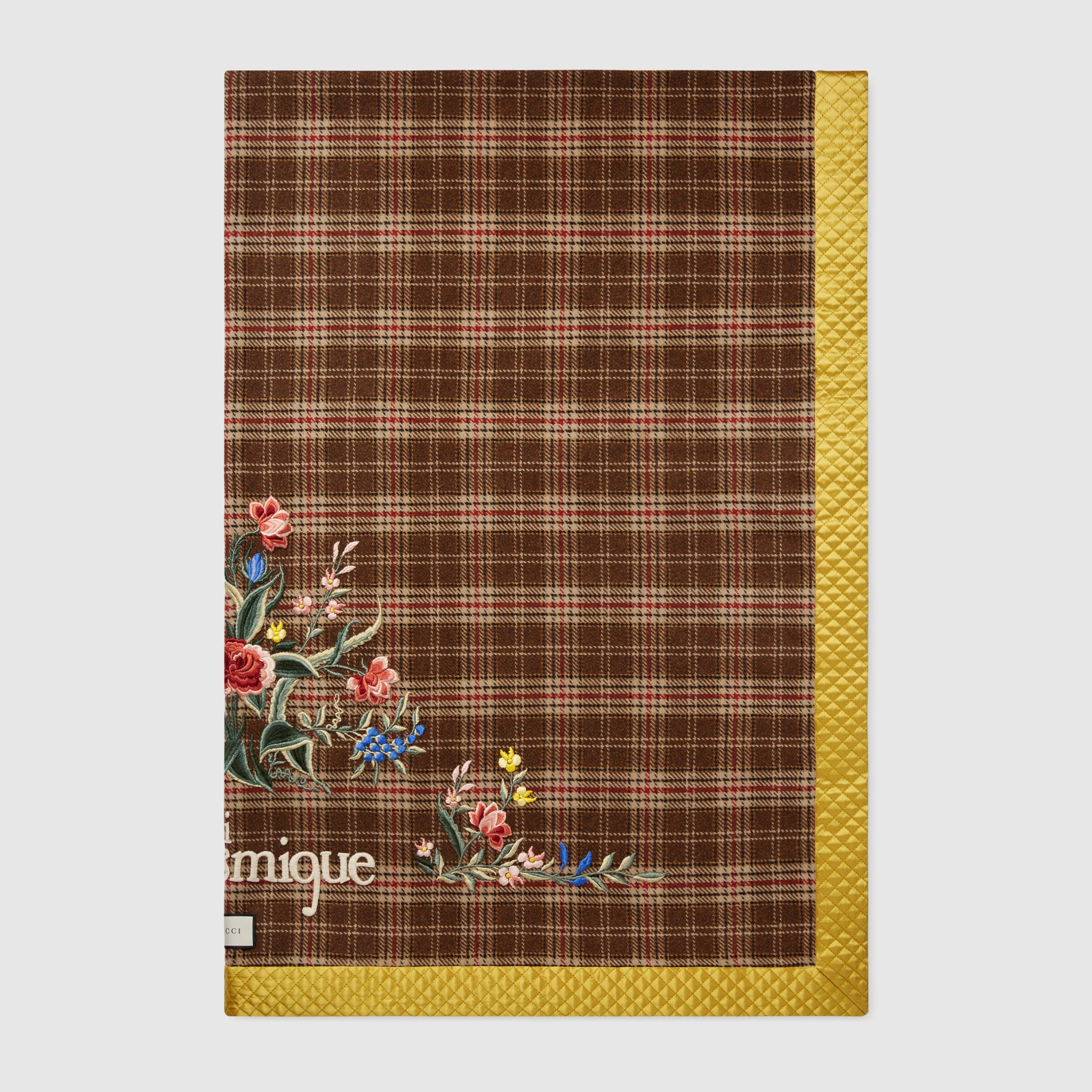 Wool Plaid Throw Blanket With Patches In Brown, Beige & Orange GUCCI® US