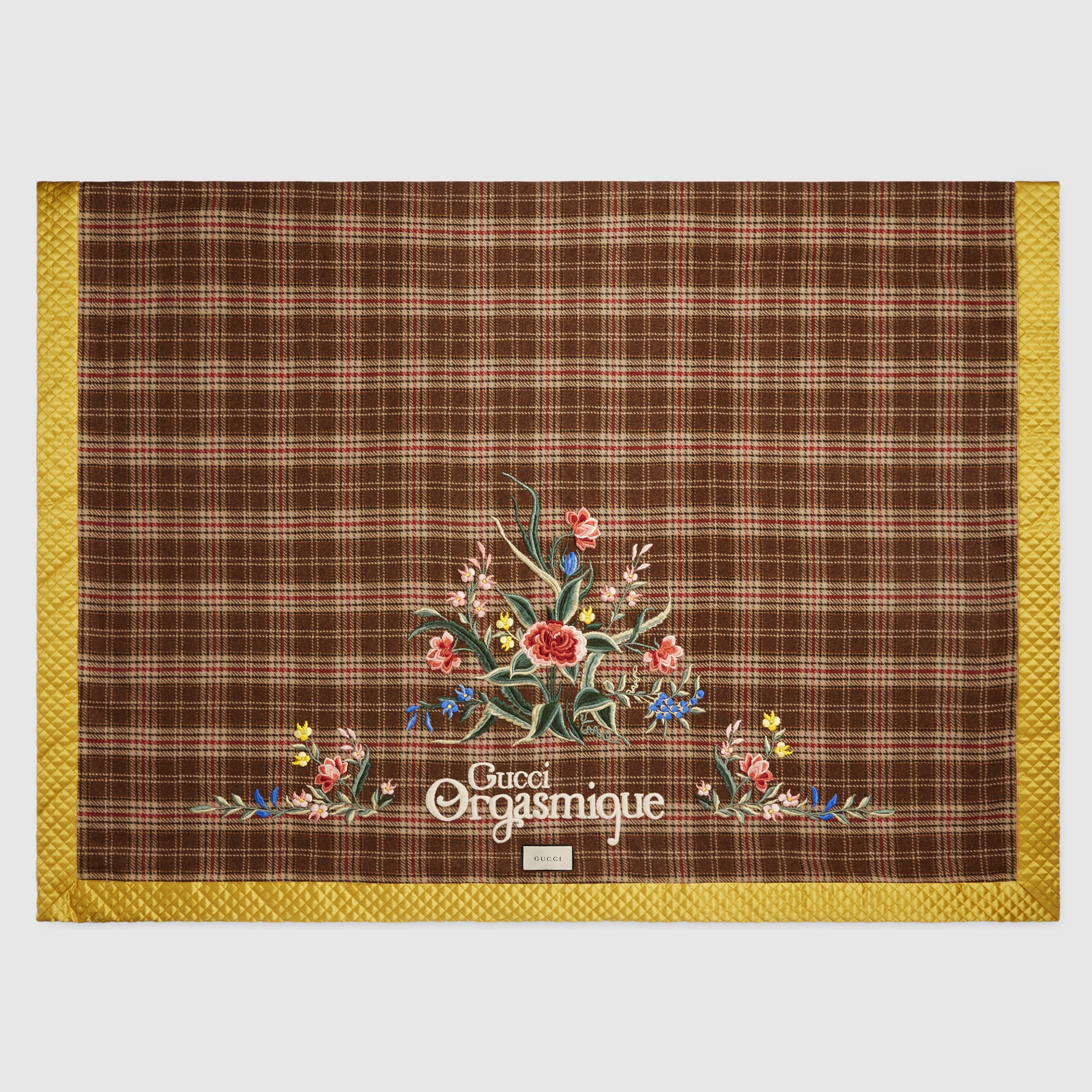Wool Plaid Throw Blanket With Patches In Brown, Beige & Orange GUCCI® US