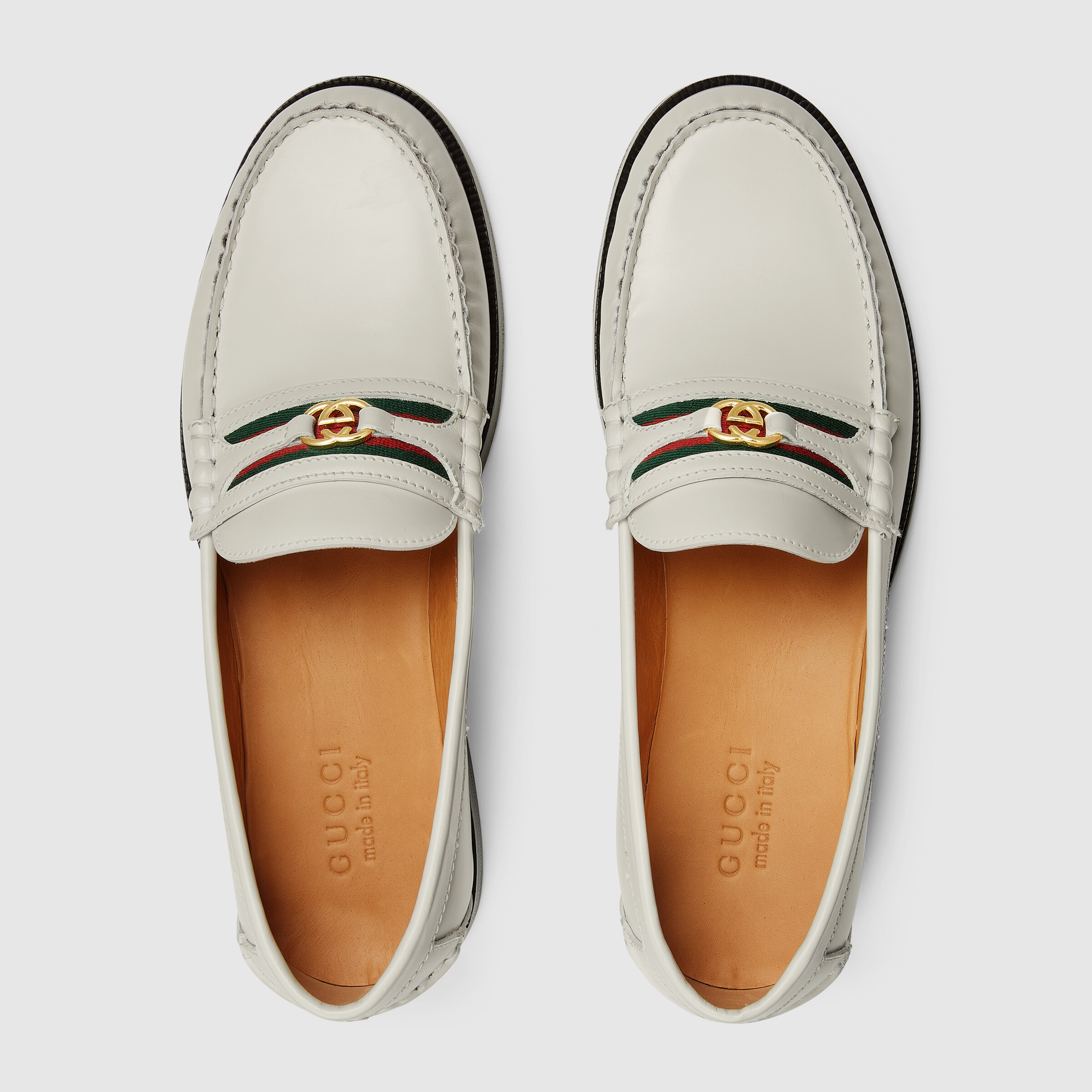 Men's loafer with Double G in white leather GUCCI® US