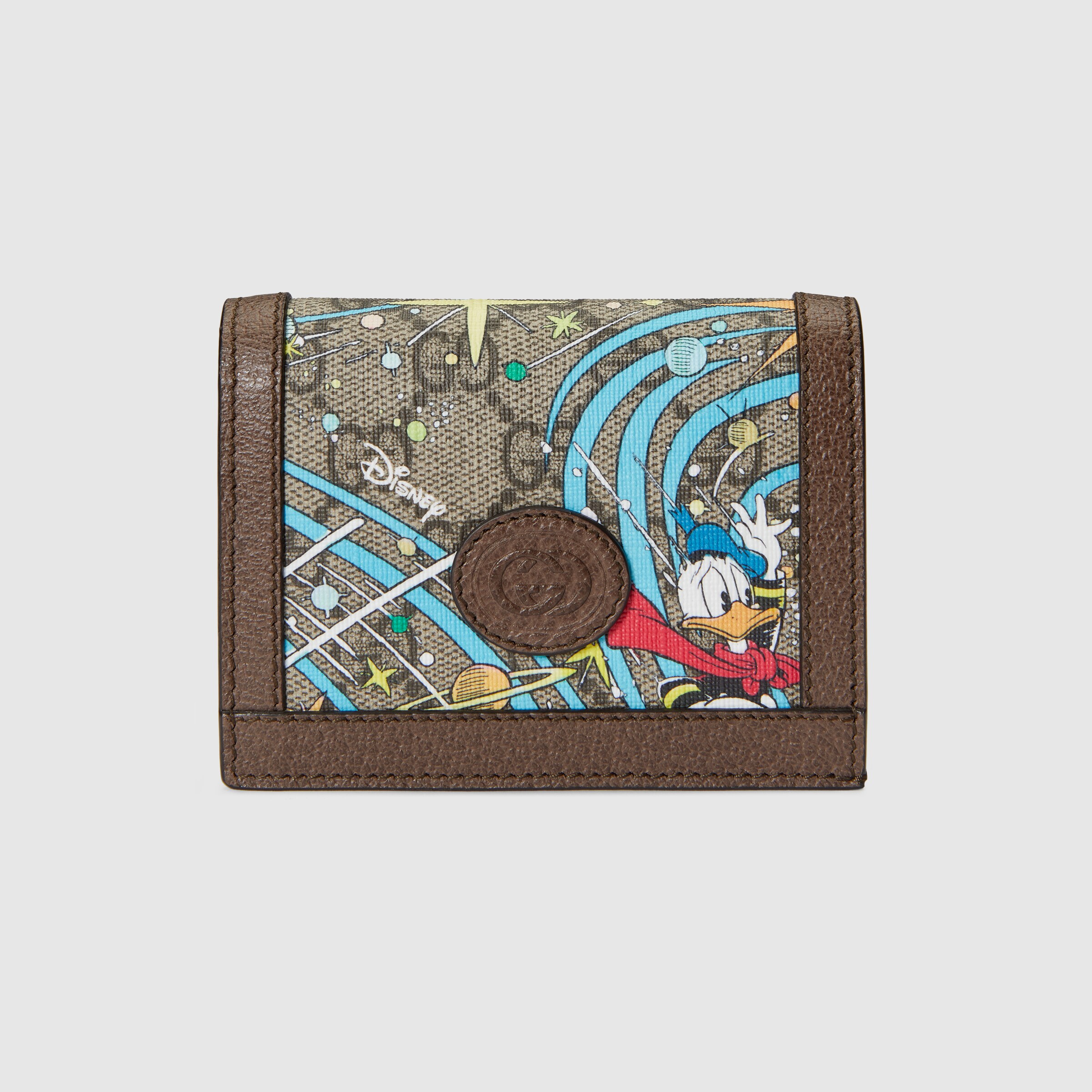 Disney x Gucci Donald Duck Card Case Wallet In Beige & Ebony GG Supreme