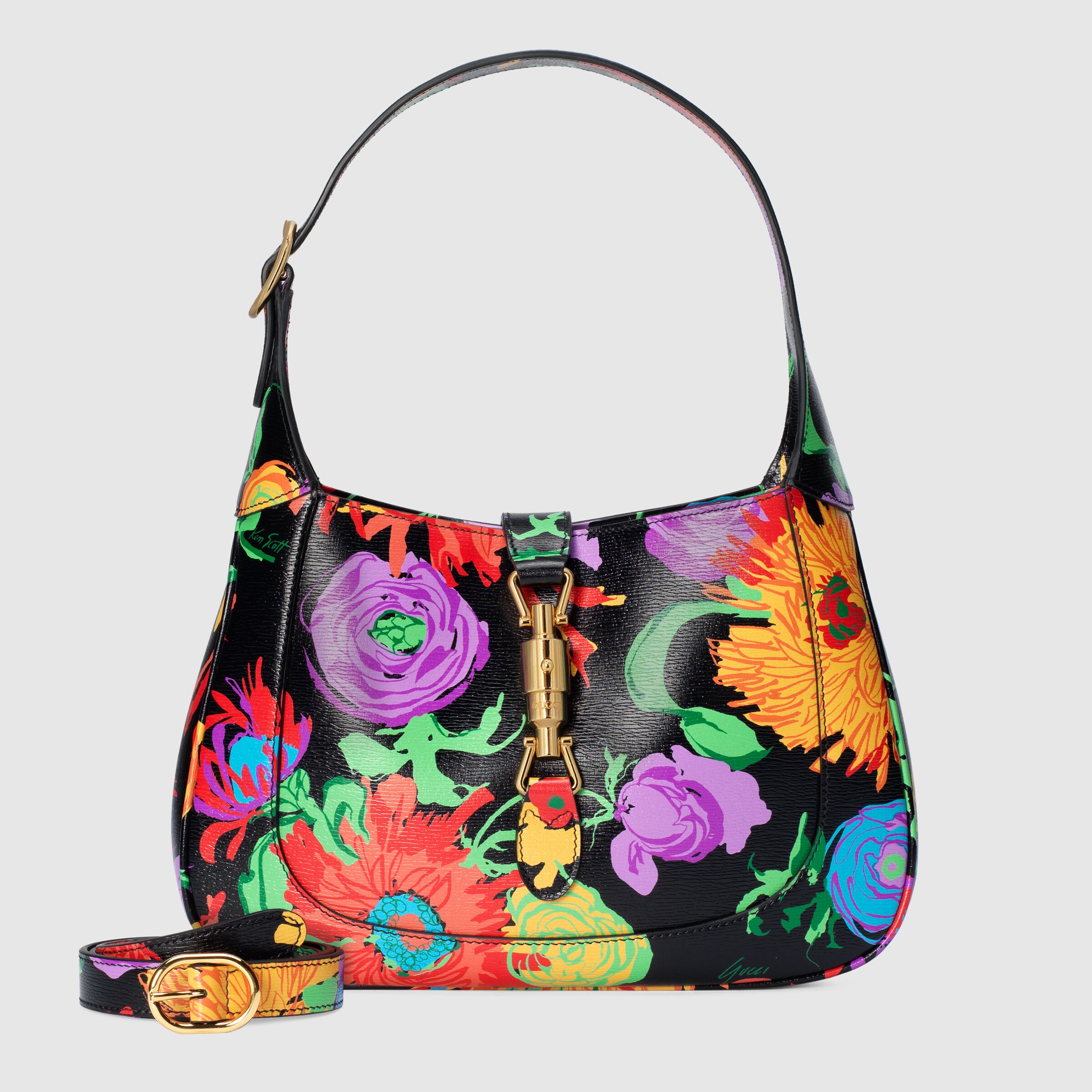 Ken Scott print Jackie 1961 small shoulder bag in black leather GUCCI® UK