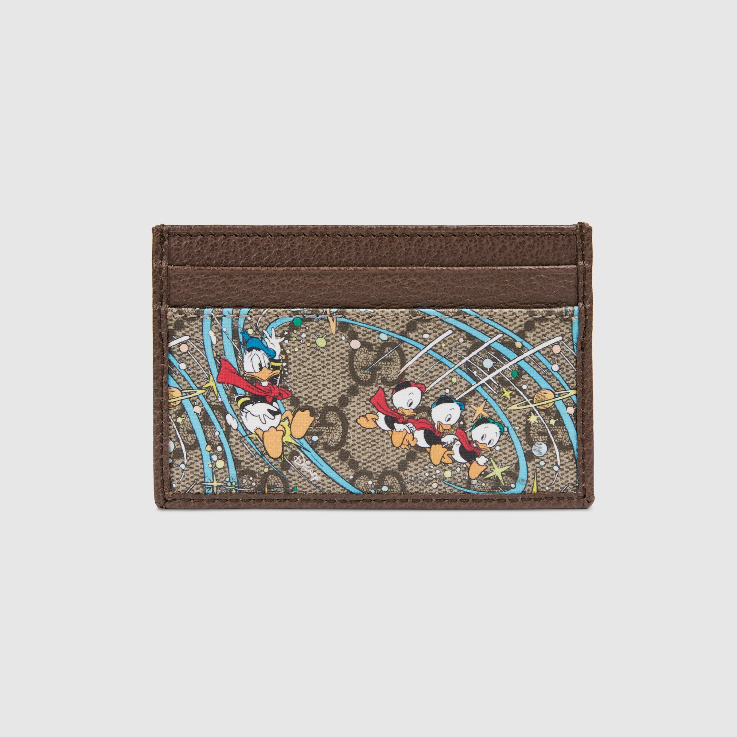 Disney x Gucci Donald Duck Card Case In Beige & Ebony GG Supreme