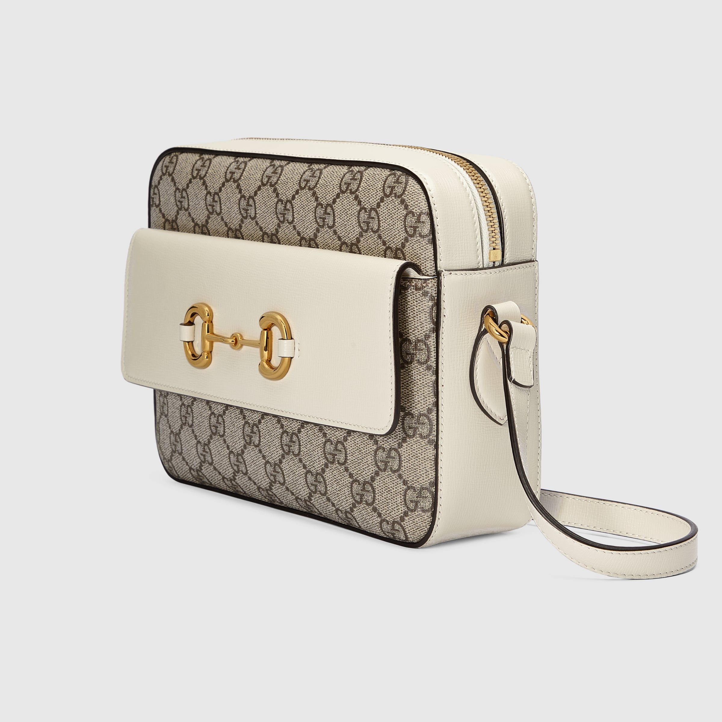 Bolso pequeño de hombro Gucci Horsebit 1955 en GG supreme beige y ébano