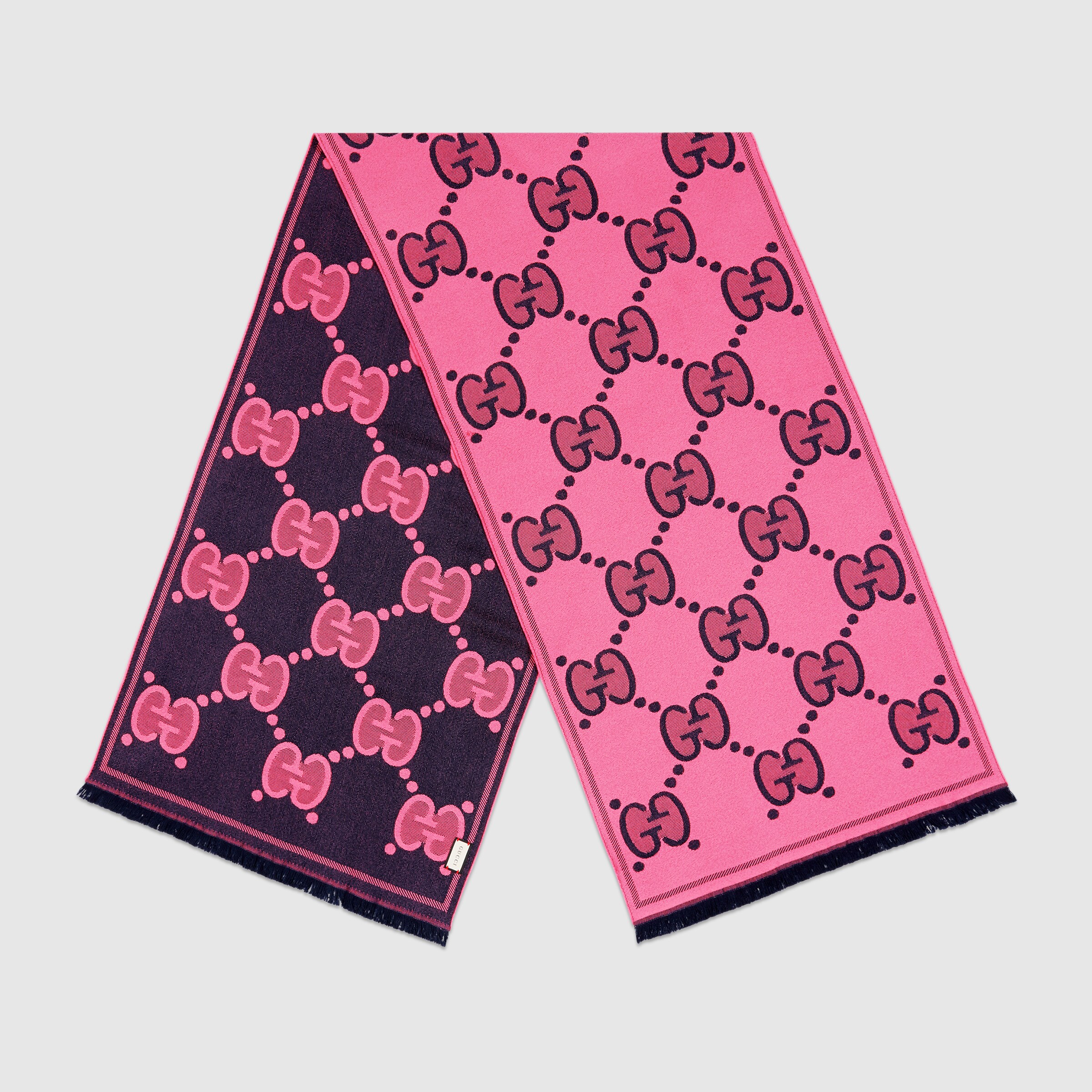 GG wool jacquard scarf in pink and blue GUCCI® US