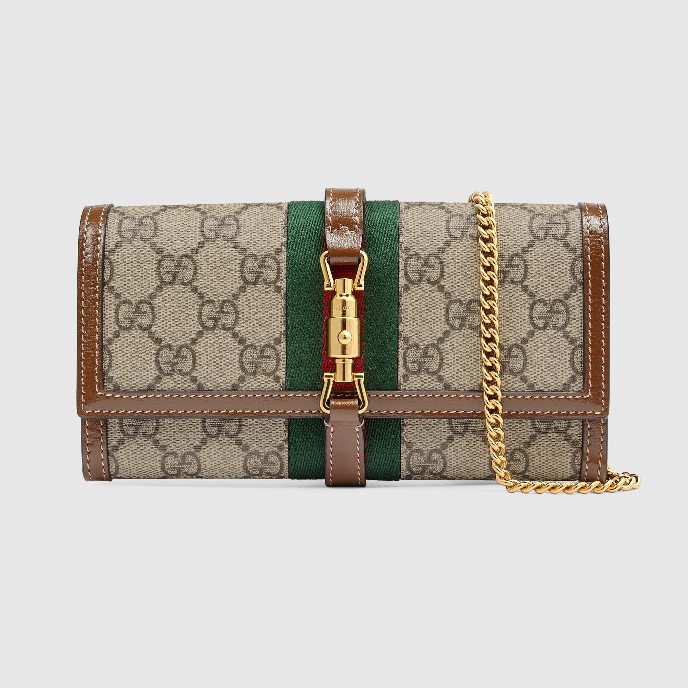 Gucci Jackie 1961 wallet on chain in beige and brown GG
