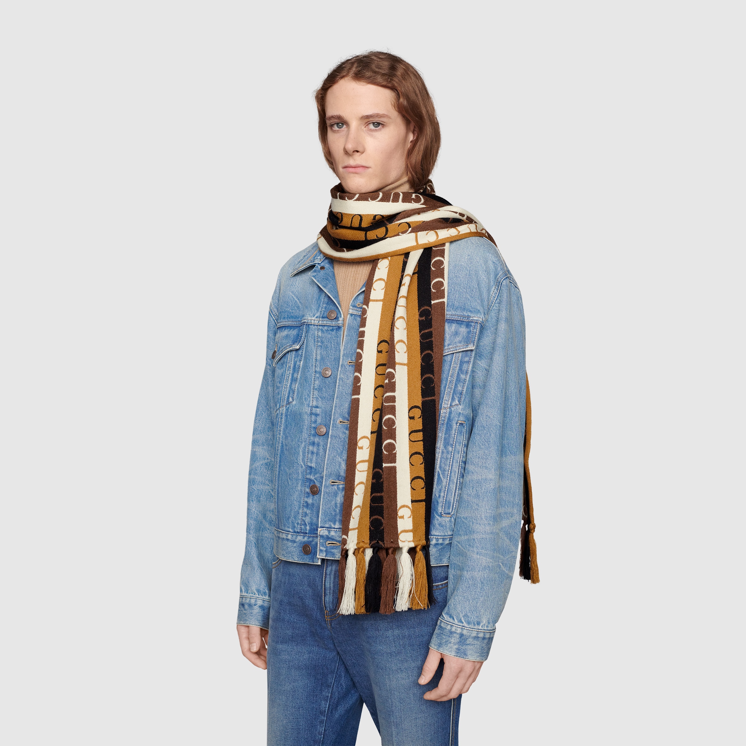 Gucci Stripe Wool Scarf In Dark Brown & Light GUCCI® Canada