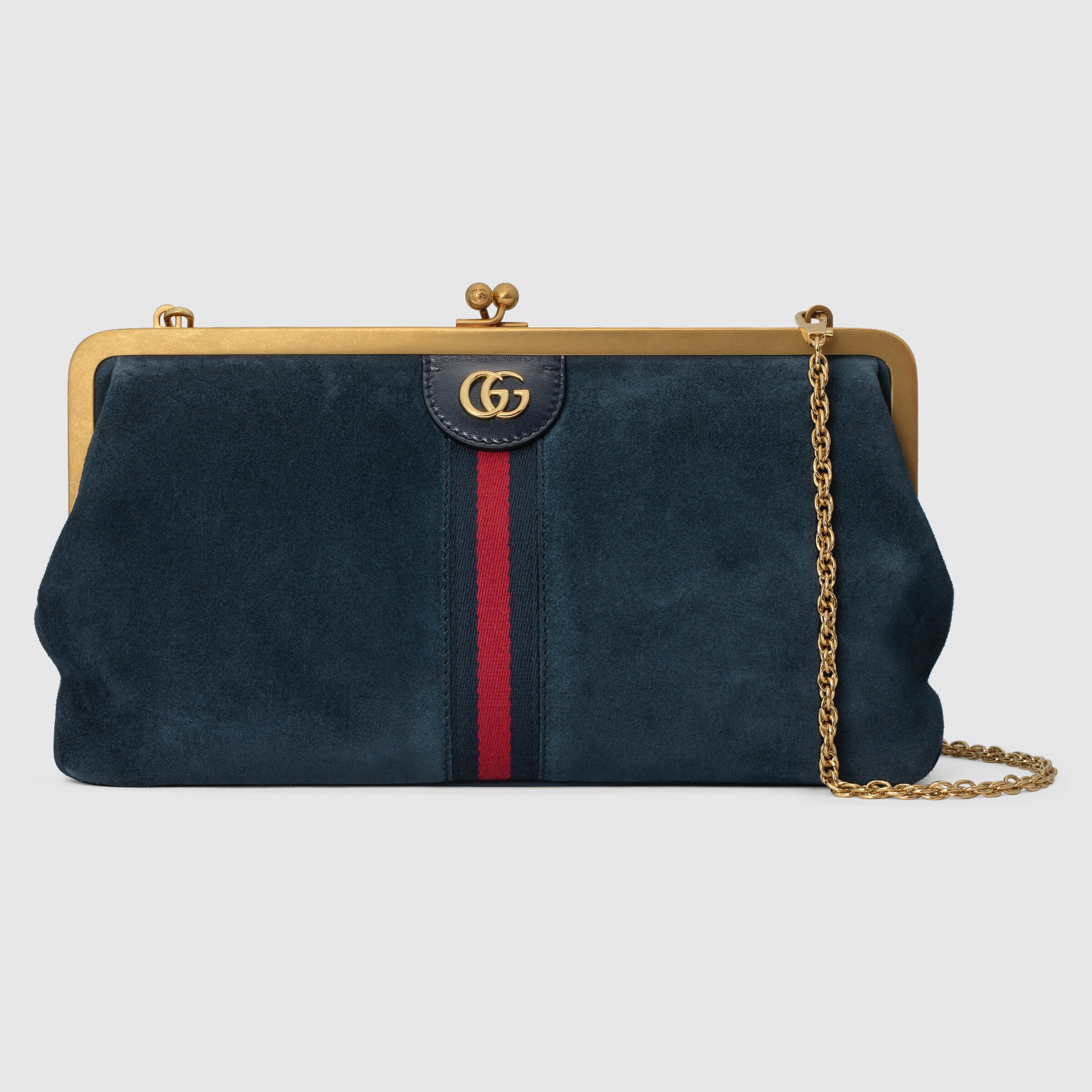 Ophidia Medium Shoulder Bag With Web In Blue Suede | GUCCI® UK