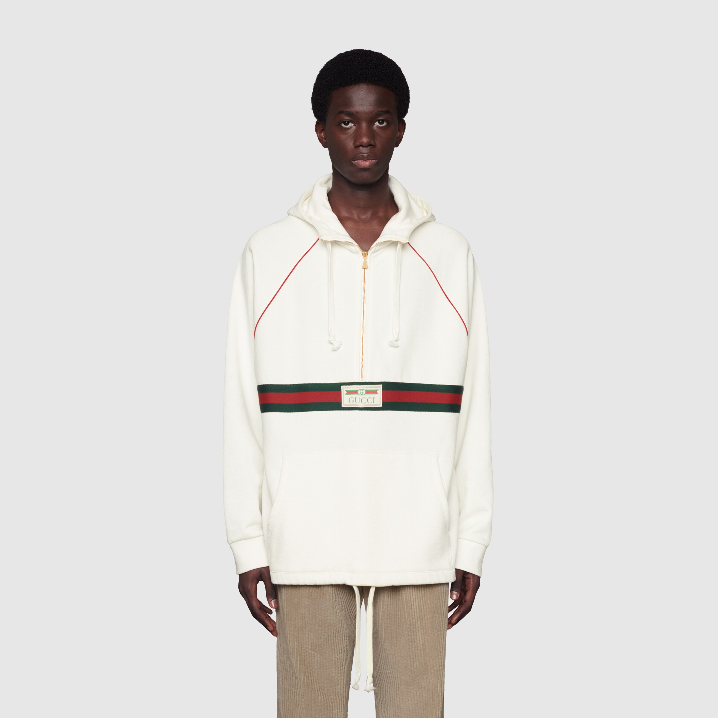 Sweatshirt With Web & Gucci Label In Ivory | GUCCI® US