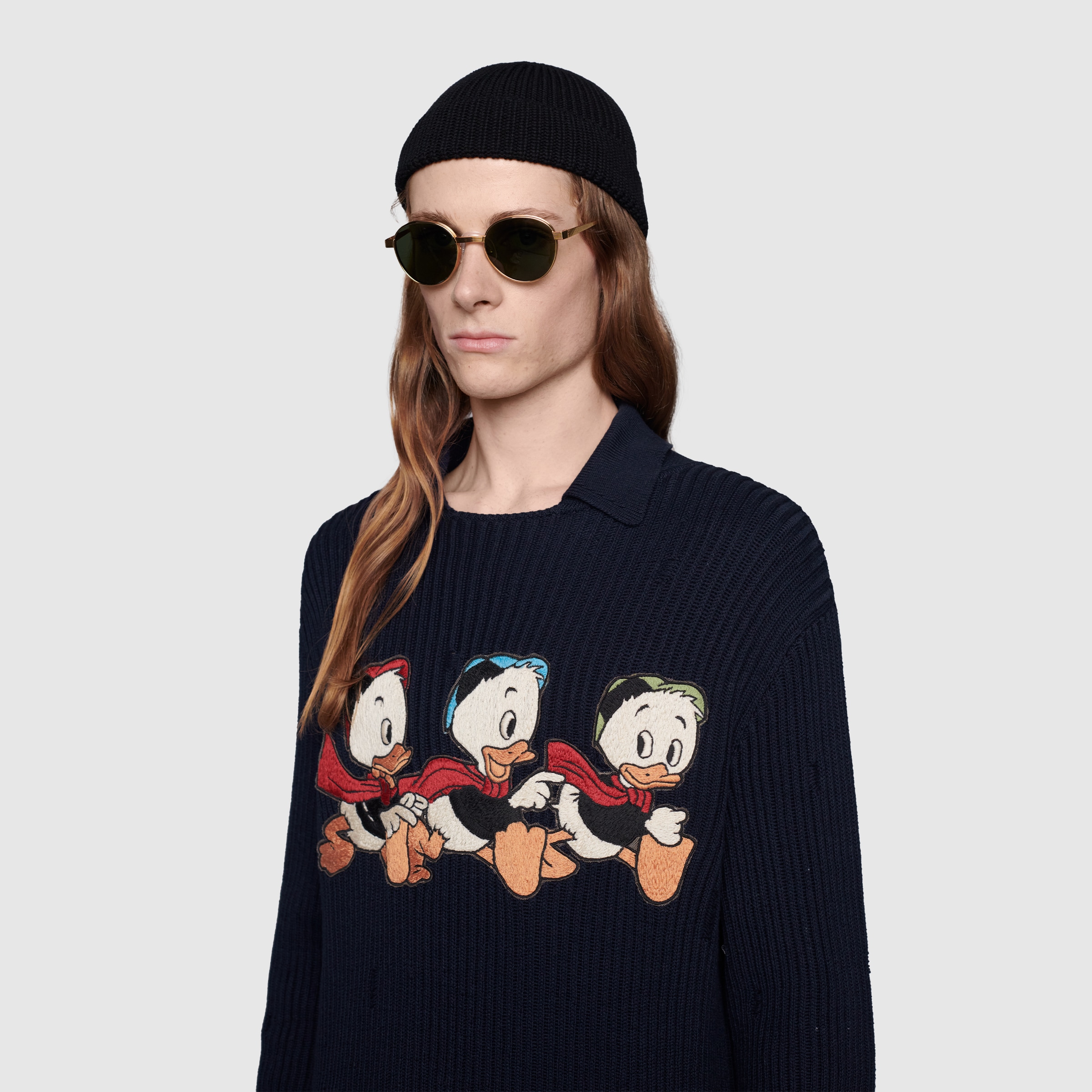 Disney X Gucci Donald Duck Cotton Wool Sweater In Dark Blue Gucci® Us 5778