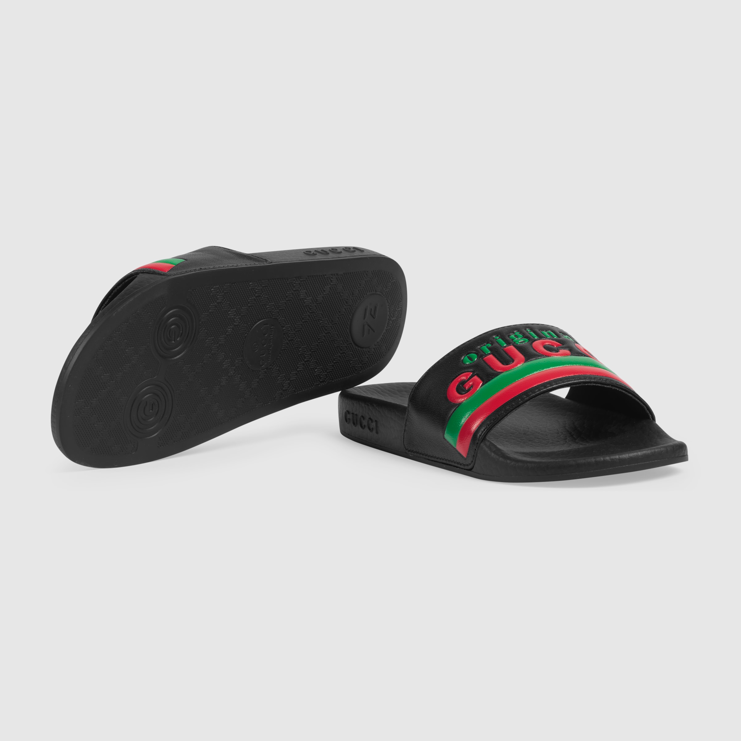 Children's Original Gucci slide sandal in black leather GUCCI® Canada