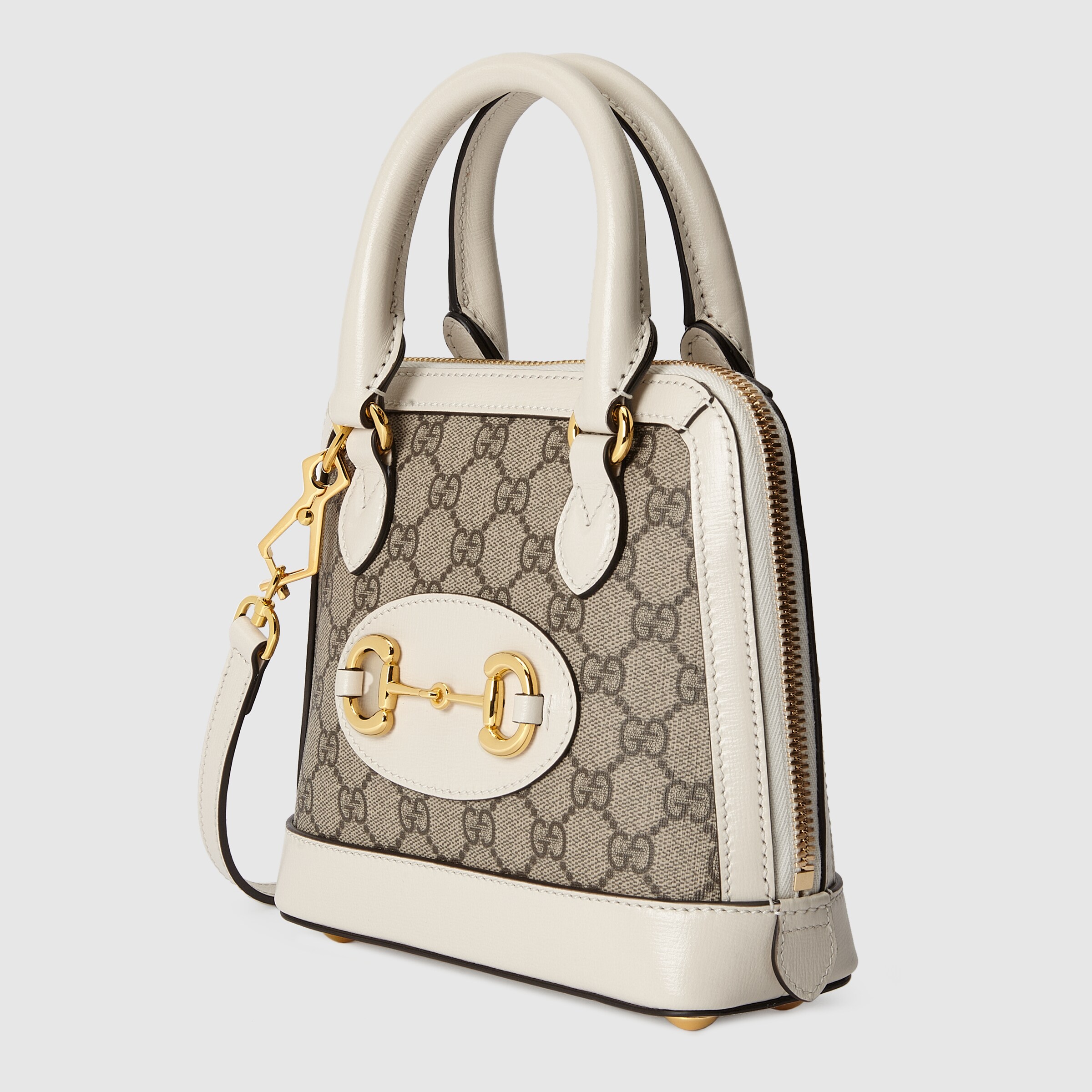 Mini sac à main Gucci Horsebit 1955 en toile GG Supreme et cuir blanc