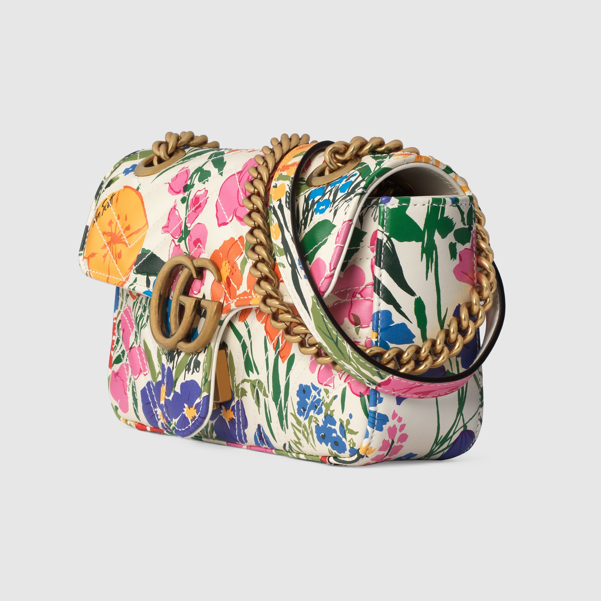 White Online Exclusive Ken Scott print GG Marmont mini shoulder bag