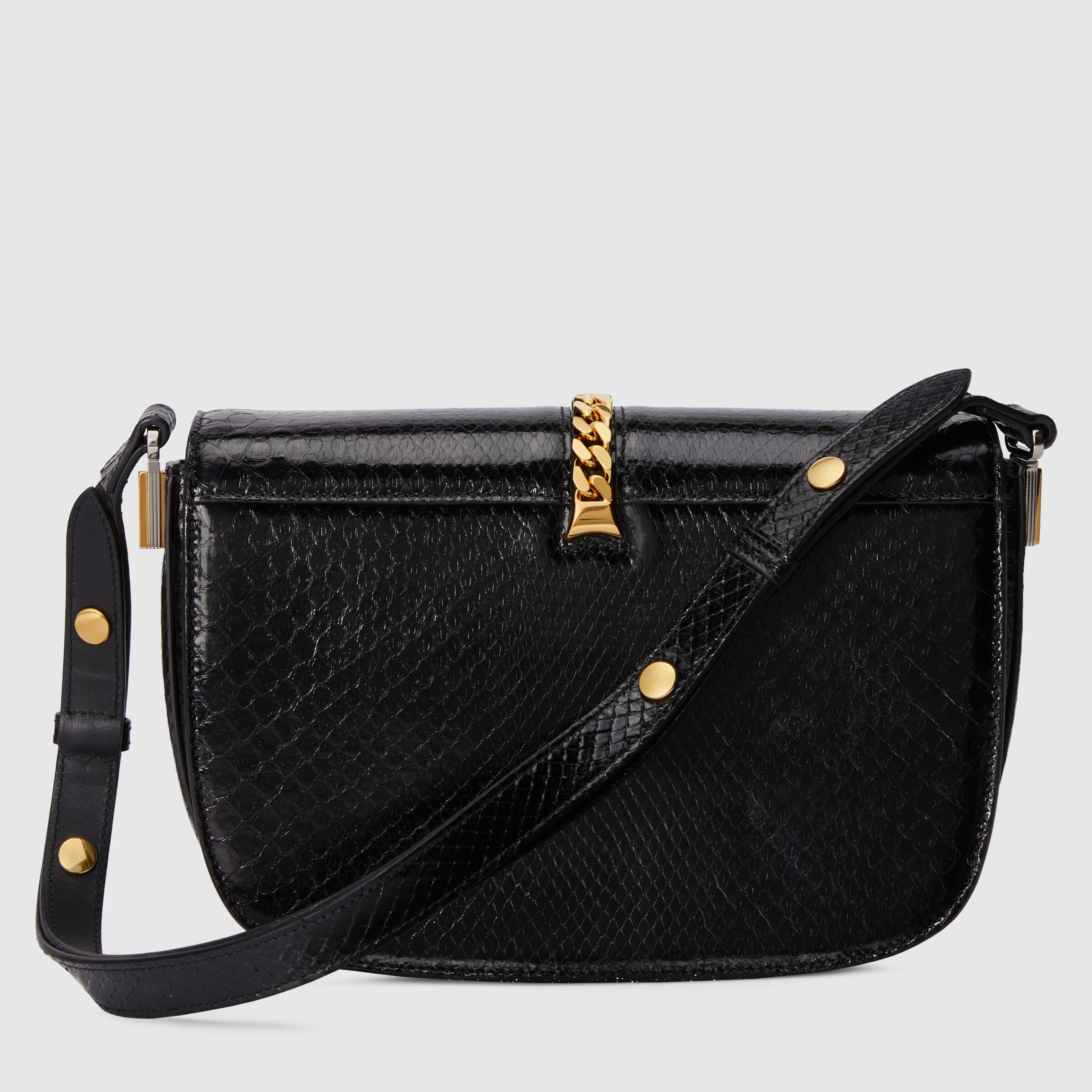 Sylvie 1969 Python Small Shoulder Bag In Black 