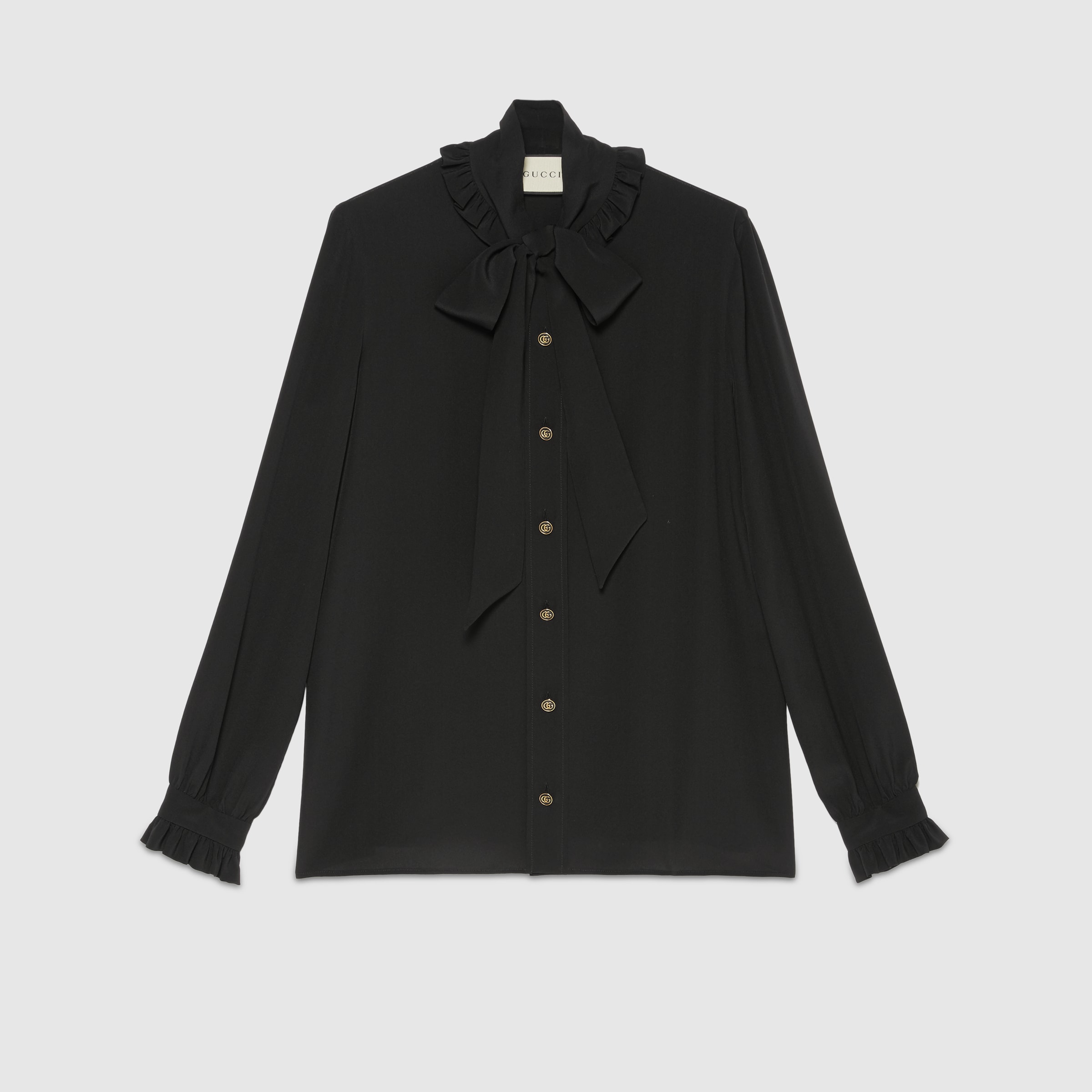 Silk Shirt With Neck Bow In Black | GUCCI® US